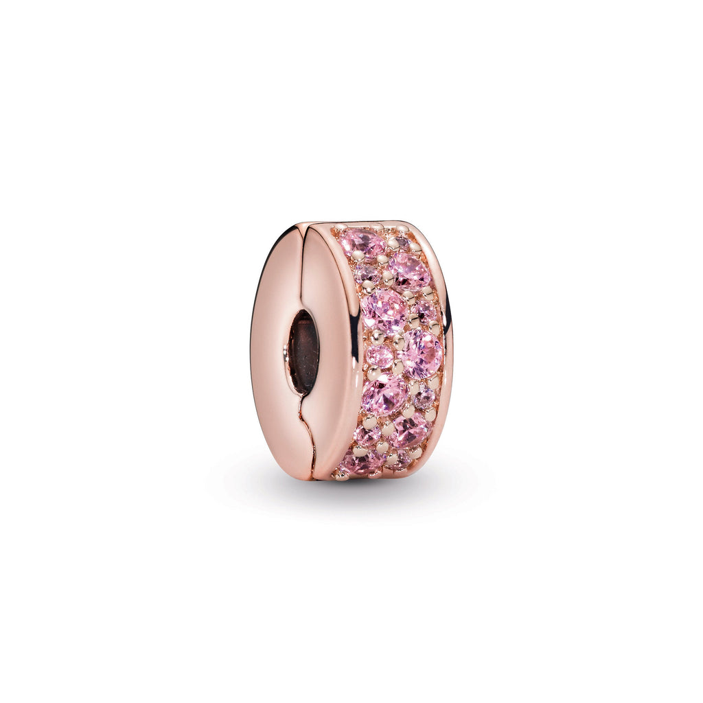 PANDORA Pink Pavé Clip Charm 14K Rose Gold Plated Unique Metal Blend Charms Bracelet Charm Jewelry Gift