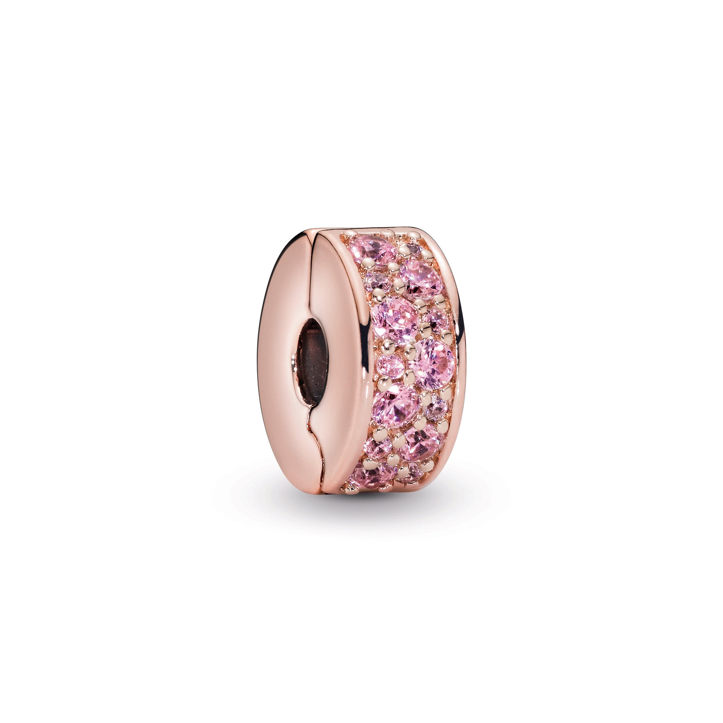 PANDORA Pink Pavé Clip Charm 14K Rose Gold Plated Unique Metal Blend Charms Bracelet Charm Jewelry Gift