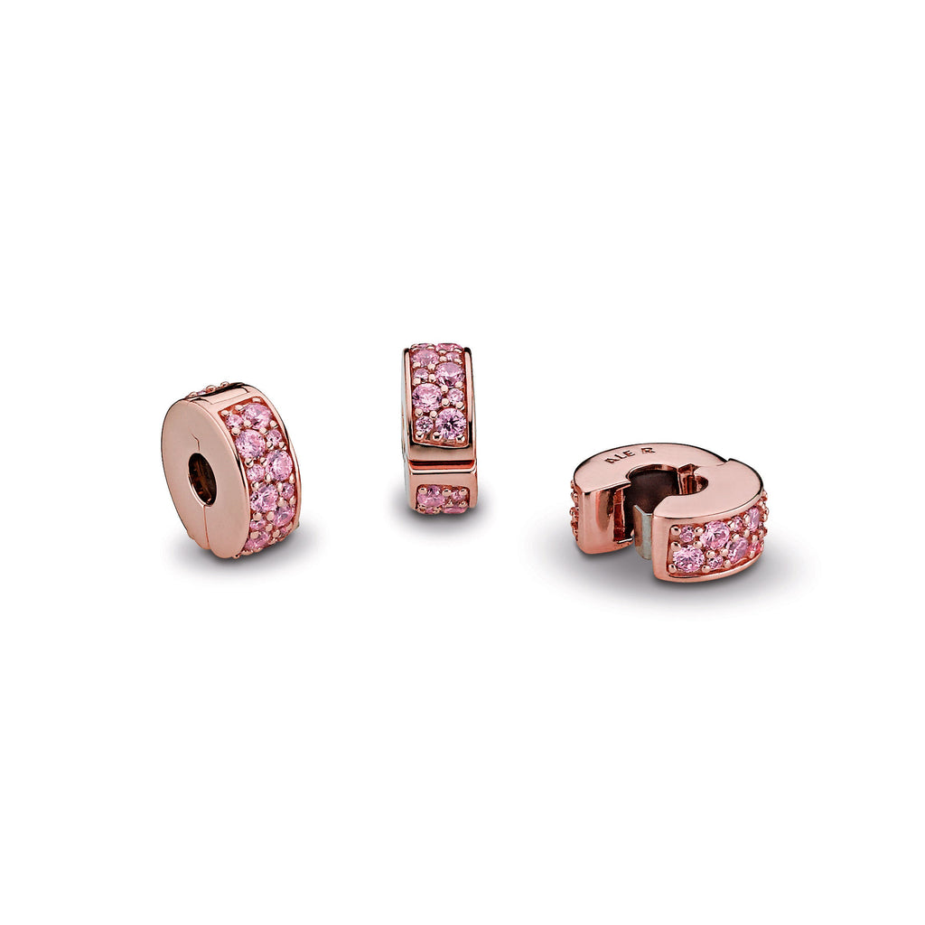 PANDORA Pink Pavé Clip Charm 14K Rose Gold Plated Unique Metal Blend Charms Bracelet Charm Jewelry Gift