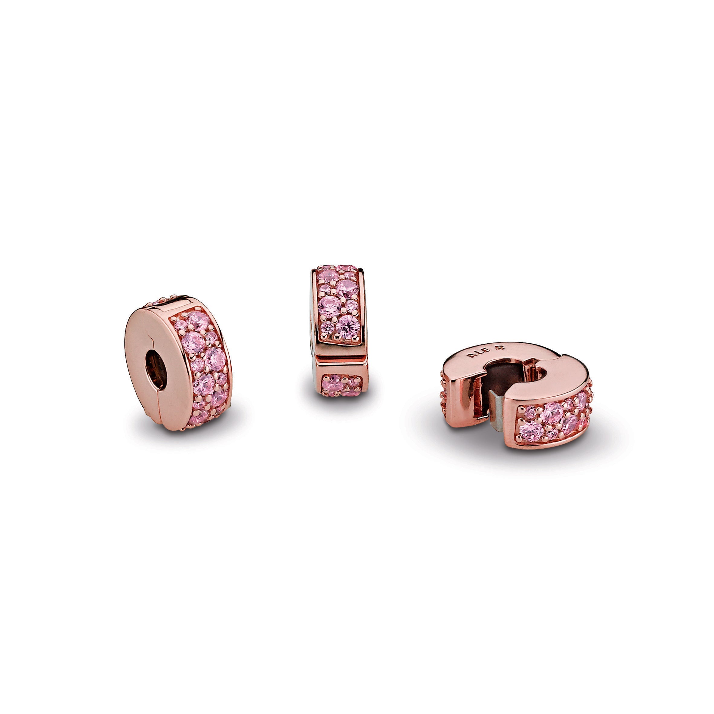 PANDORA Pink Pavé Clip Charm 14K Rose Gold Plated Unique Metal Blend Charms Bracelet Charm Jewelry Gift