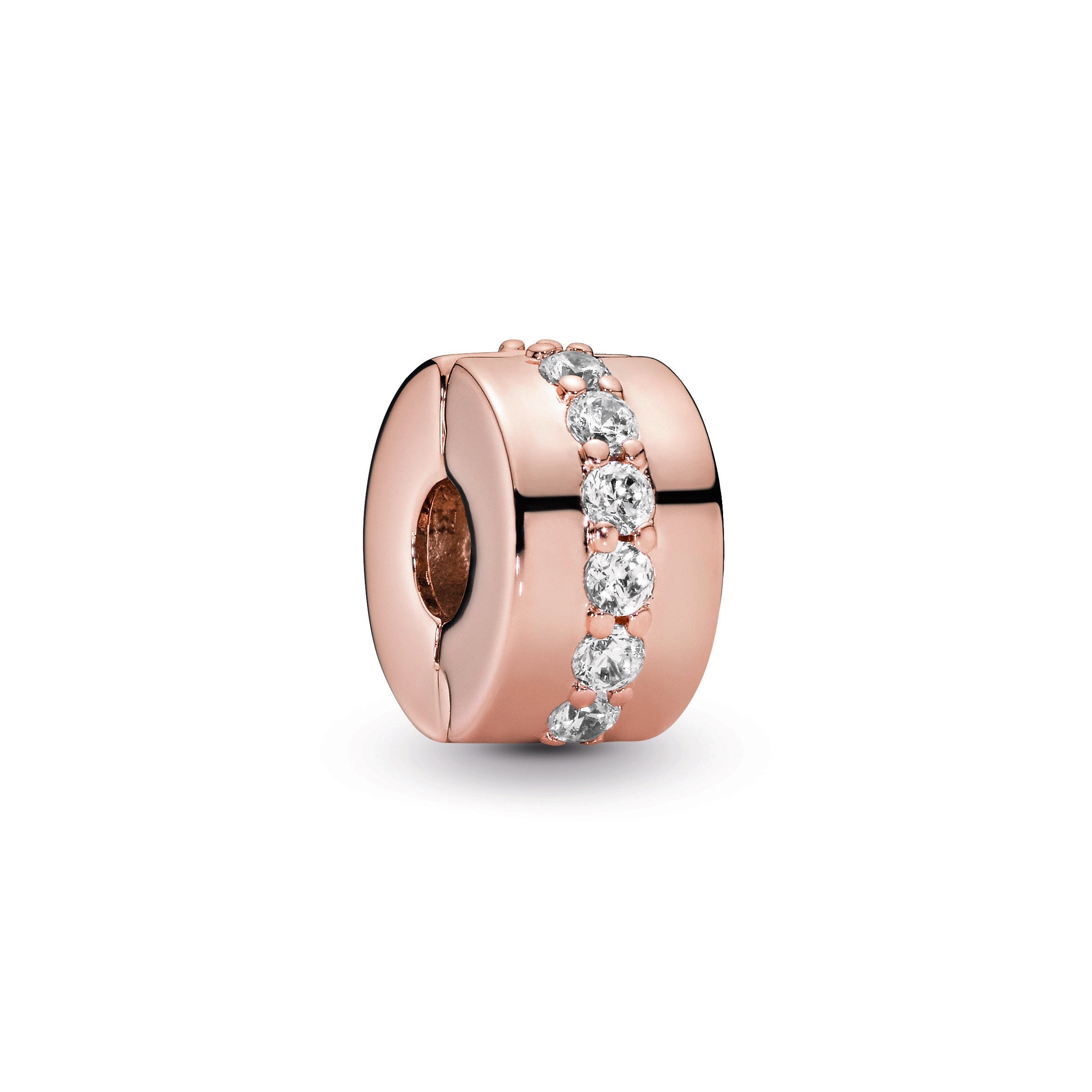PANDORA Sparkling Row Spacer Charm 14K Rose Gold Plated Unique Metal Blend Charms Bracelet Charm Jewelry Gift