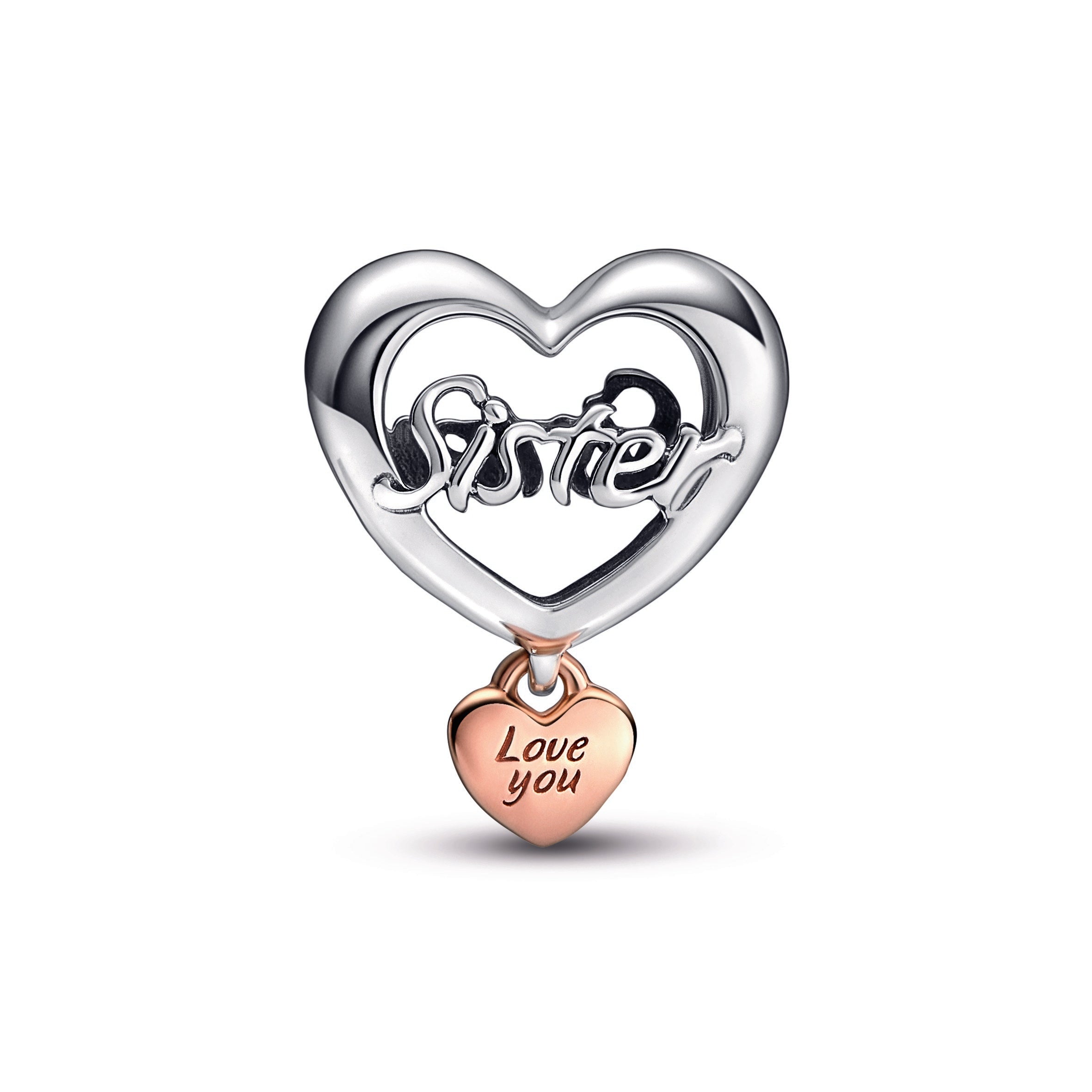PANDORA Love You Sister Heart Charm 14K Rose Gold Plated Unique Metal Blend Charms Bracelet Charm Jewelry Gift