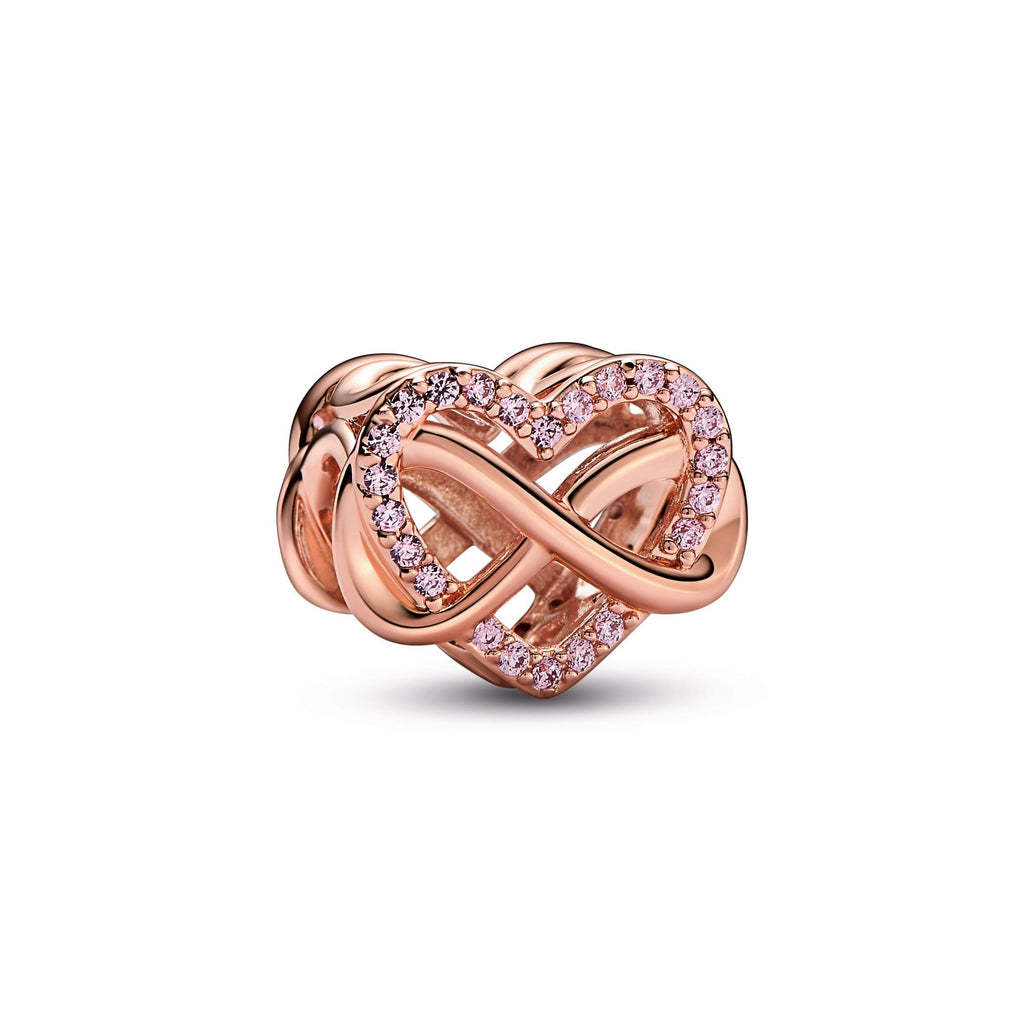 PANDORA Sparkling Infinity Pink Heart Charm 14K Rose Gold Plated Unique Metal Blend Charms Bracelet Charm Jewelry Gift