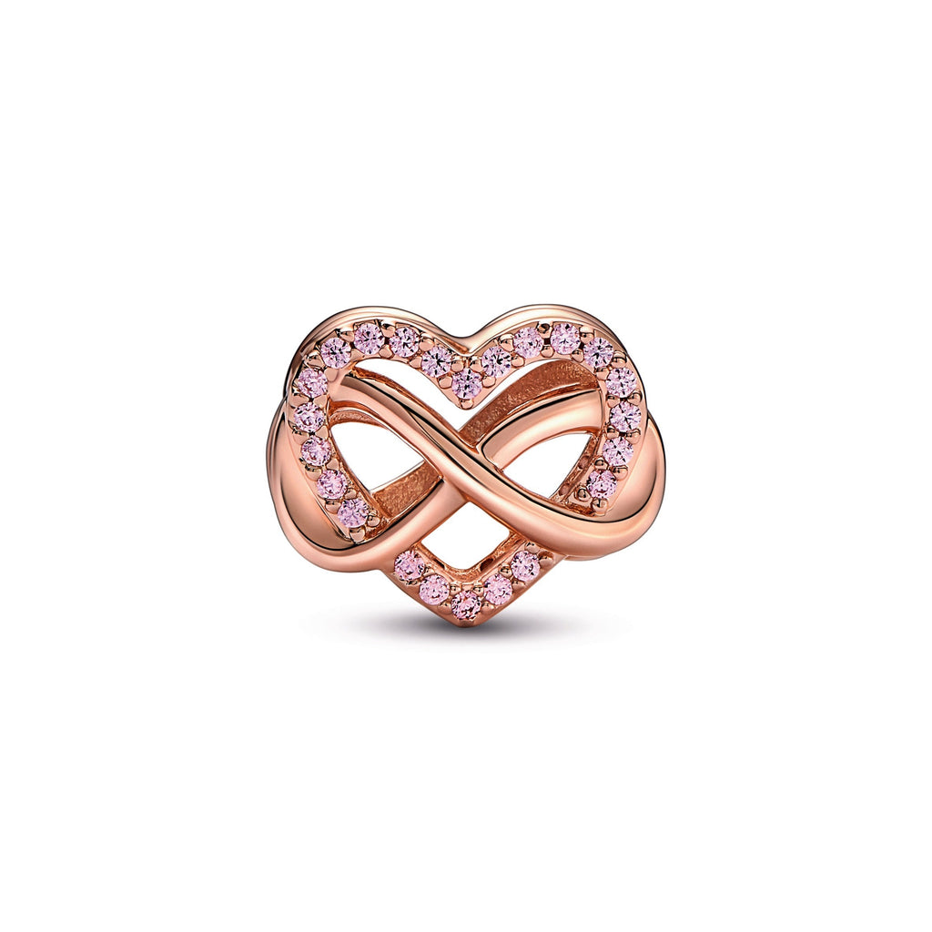 PANDORA Sparkling Infinity Pink Heart Charm 14K Rose Gold Plated Unique Metal Blend Charms Bracelet Charm Jewelry Gift