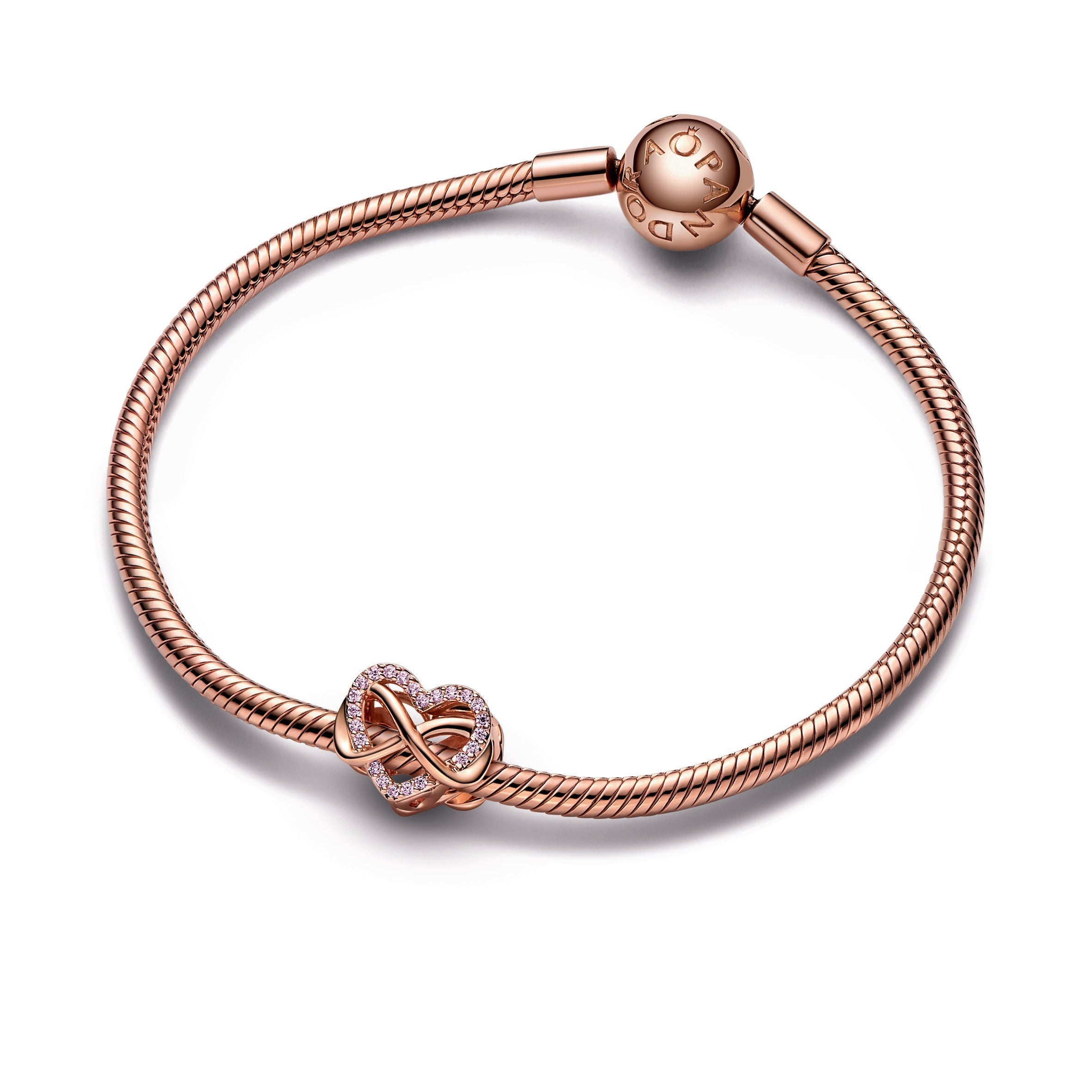 PANDORA Sparkling Infinity Pink Heart Charm 14K Rose Gold Plated Unique Metal Blend Charms Bracelet Charm Jewelry Gift