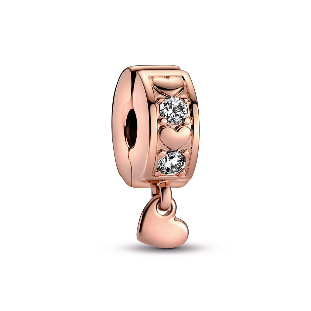 PANDORA Infinite Hearts Sparkling Dangling Clip Charm 14K Rose Gold Plated Unique Metal Blend Charms Bracelet Charm Jewelry Gift