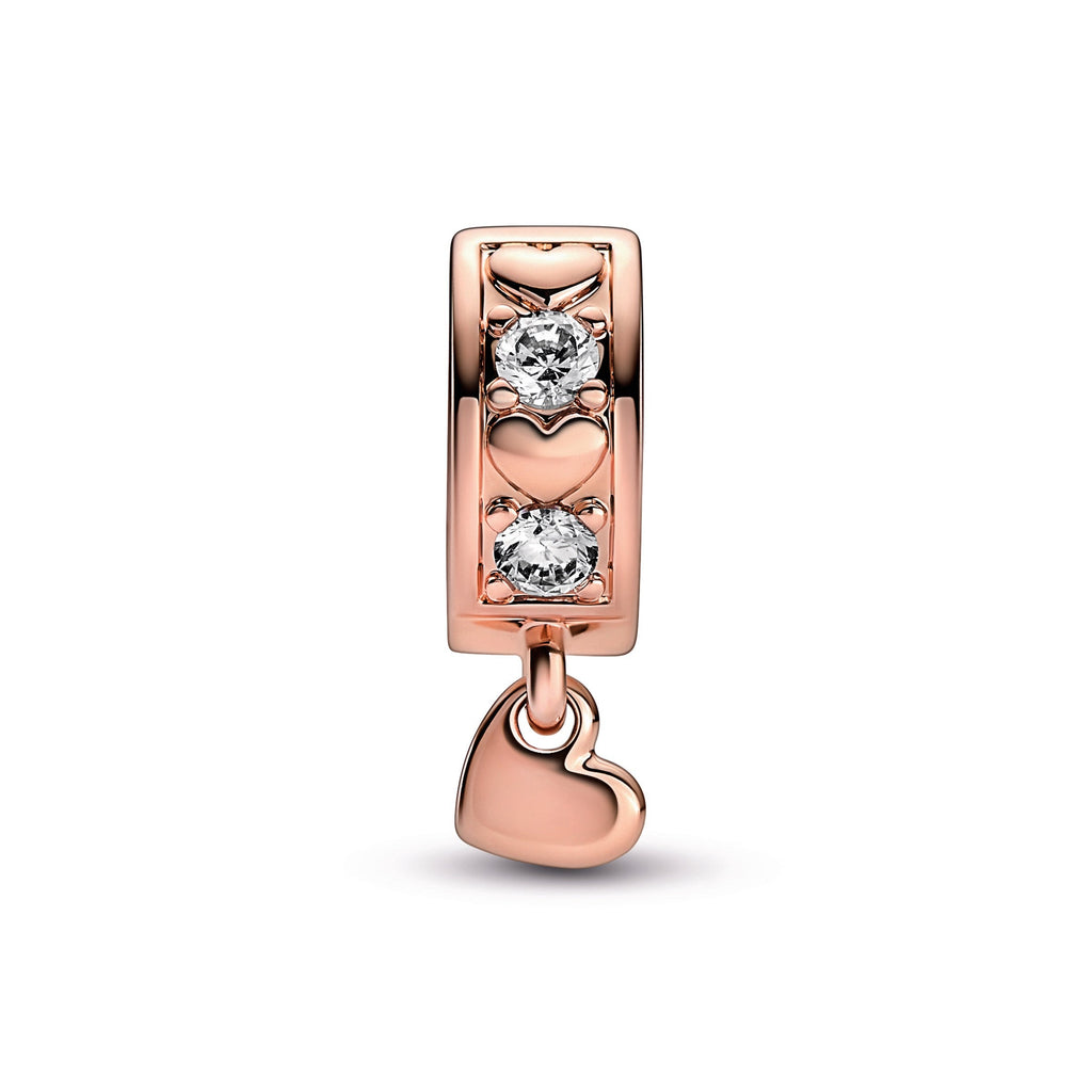 PANDORA Infinite Hearts Sparkling Dangling Clip Charm 14K Rose Gold Plated Unique Metal Blend Charms Bracelet Charm Jewelry Gift