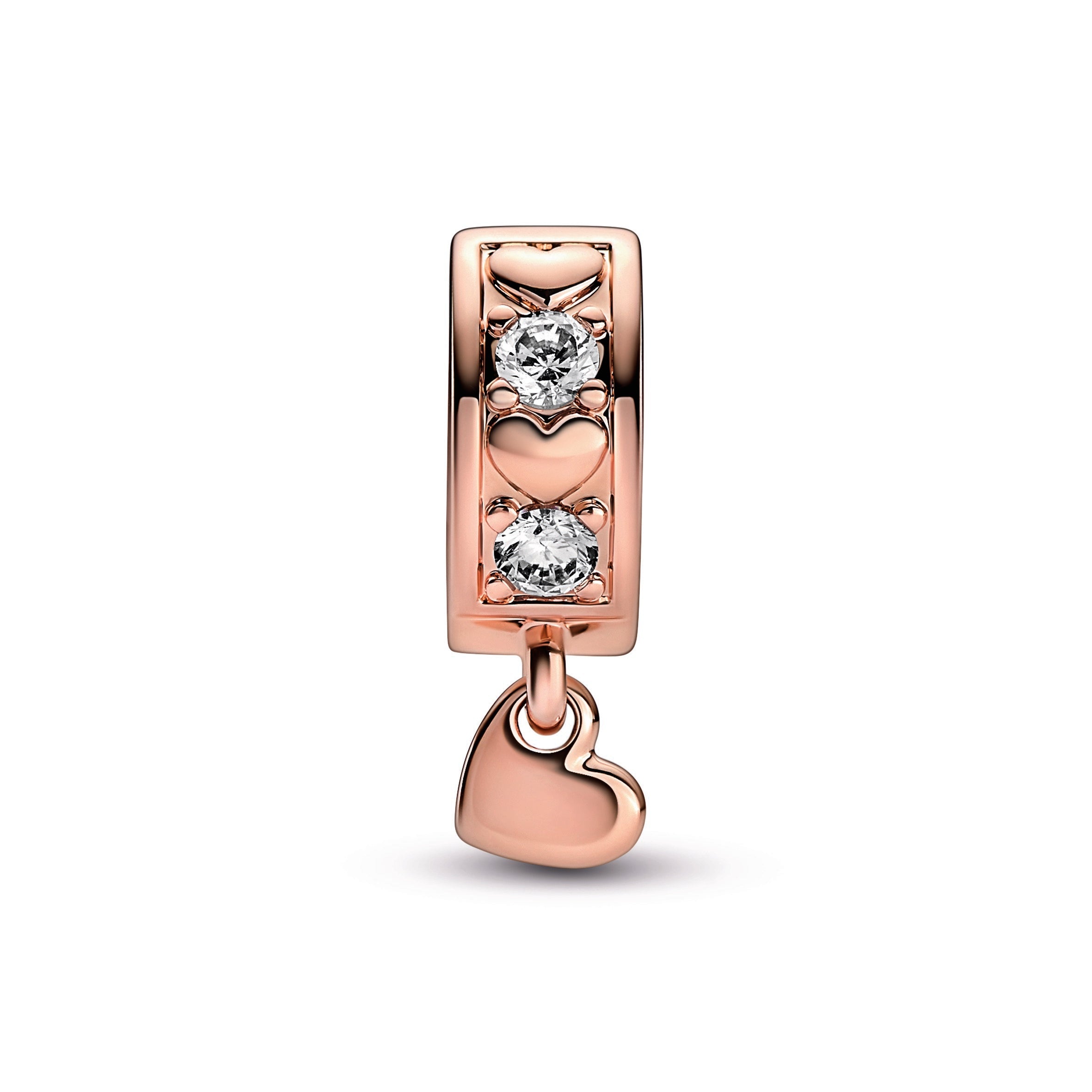 PANDORA Infinite Hearts Sparkling Dangling Clip Charm 14K Rose Gold Plated Unique Metal Blend Charms Bracelet Charm Jewelry Gift