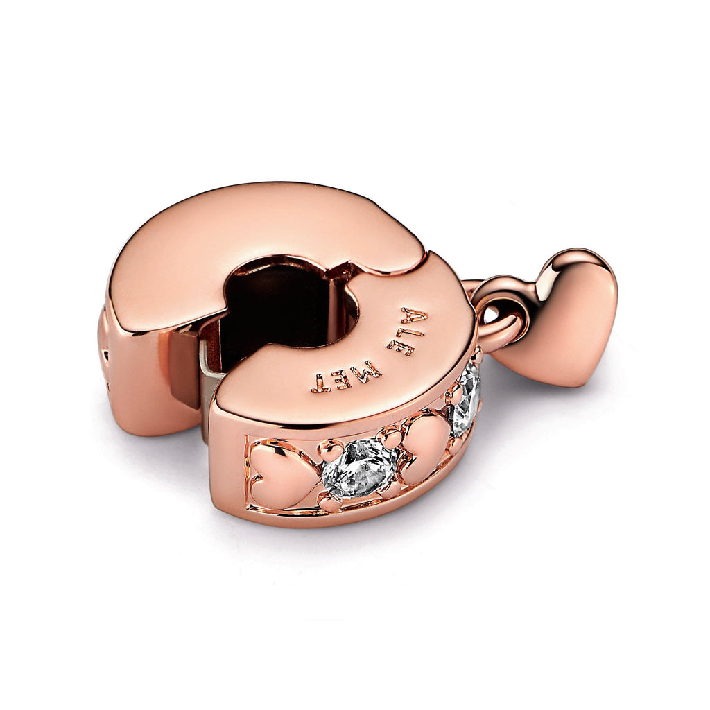 PANDORA Infinite Hearts Sparkling Dangling Clip Charm 14K Rose Gold Plated Unique Metal Blend Charms Bracelet Charm Jewelry Gift