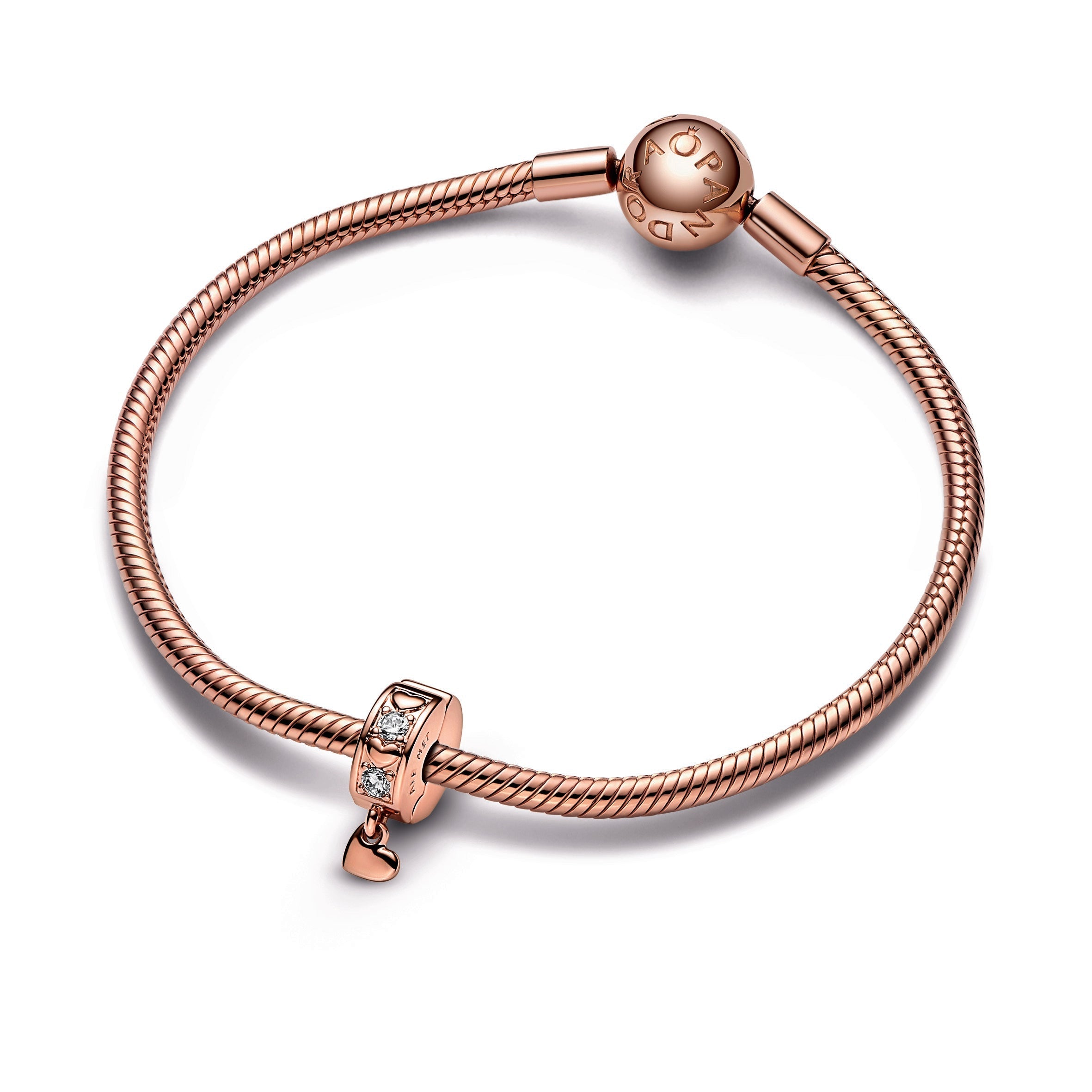 PANDORA Infinite Hearts Sparkling Dangling Clip Charm 14K Rose Gold Plated Unique Metal Blend Charms Bracelet Charm Jewelry Gift