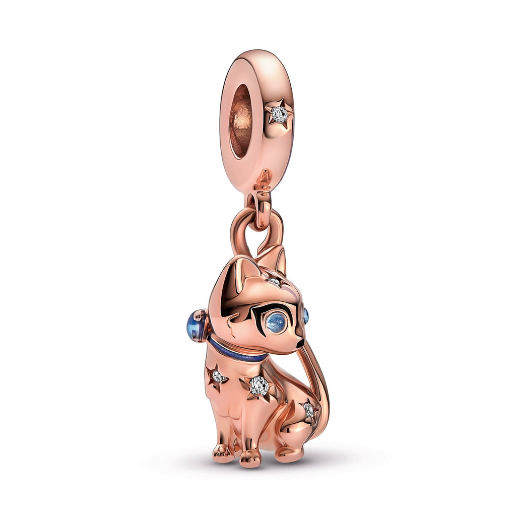 PANDORA Sparkling Pet Cat Dangle Charm 14K Rose Gold Plated Unique Metal Blend Animals Charms Bracelet Charm Jewelry Gift