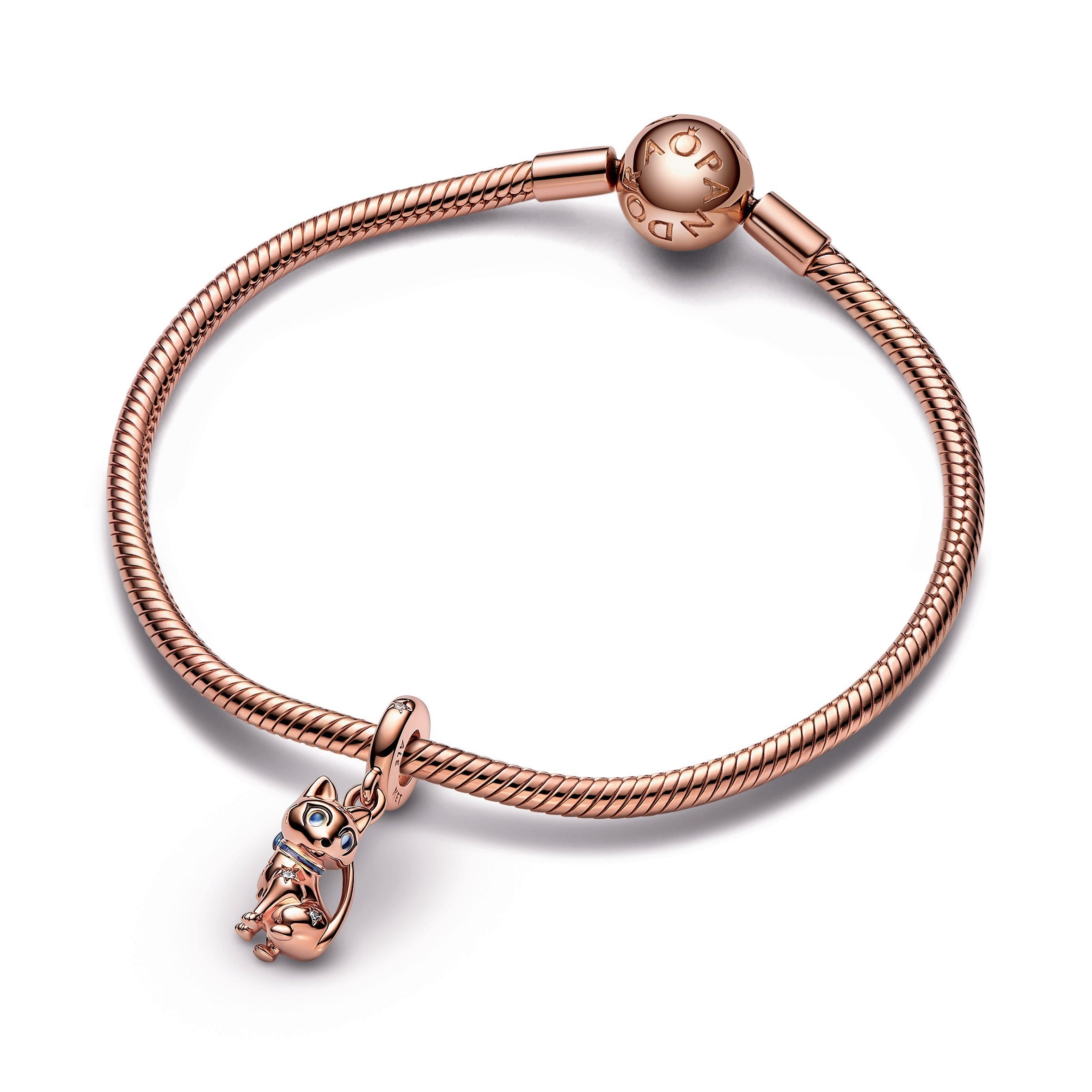 PANDORA Sparkling Pet Cat Dangle Charm 14K Rose Gold Plated Unique Metal Blend Animals Charms Bracelet Charm Jewelry Gift