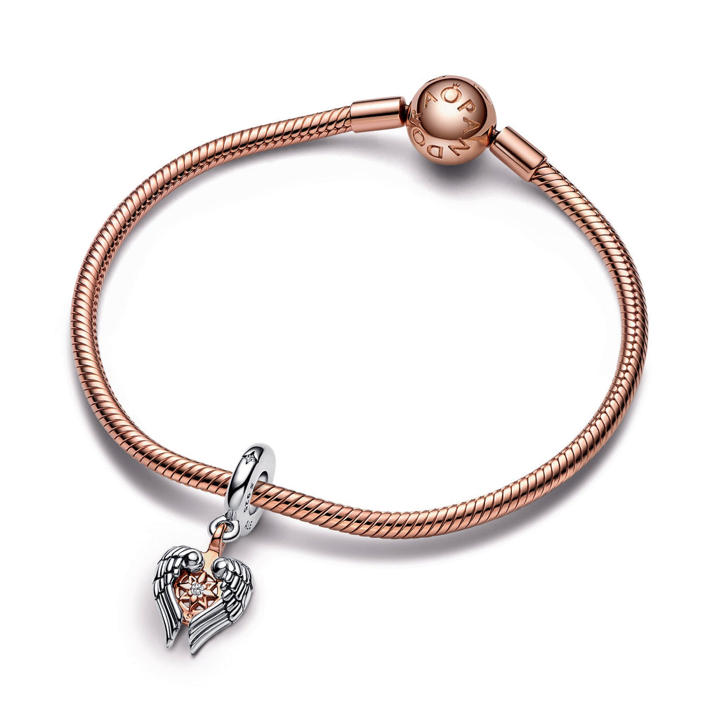 PANDORA Celestial Compass Angel Wings Dangle Charm 14K Rose Gold Plated Unique Metal Blend Charms Bracelet Charm Jewelry Gift