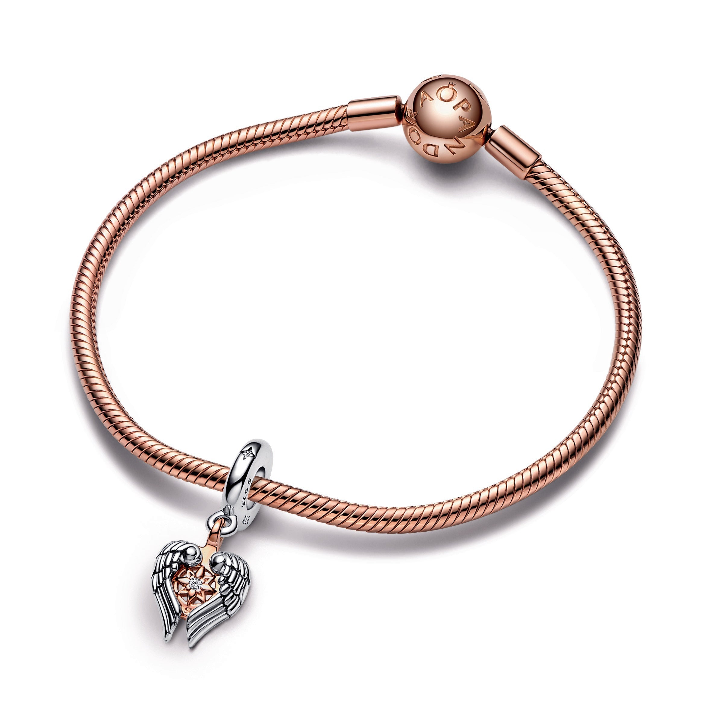 PANDORA Celestial Compass Angel Wings Dangle Charm 14K Rose Gold Plated Unique Metal Blend Charms Bracelet Charm Jewelry Gift