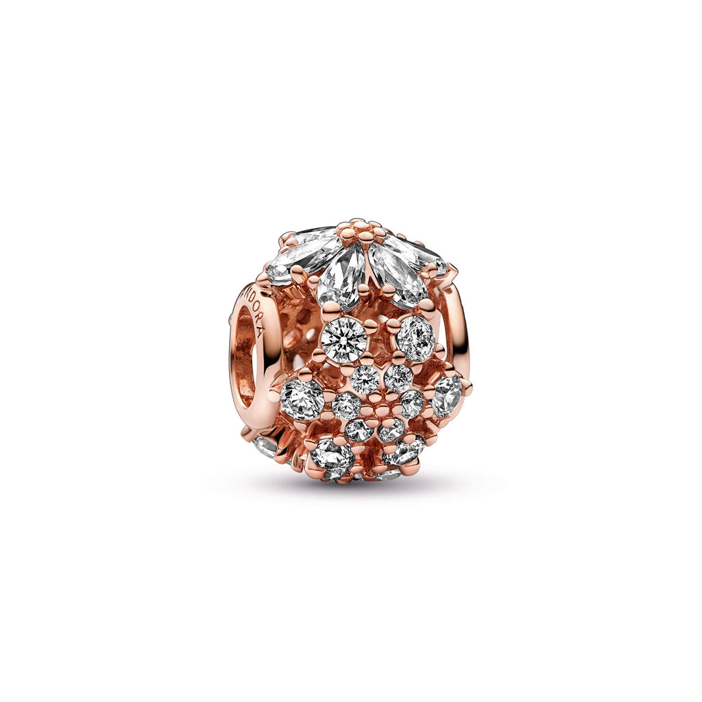 PANDORA Sparkling Herbarium Cluster Round Charm 14K Rose Gold Plated Unique Metal Blend Charms Bracelet Charm Jewelry Gift