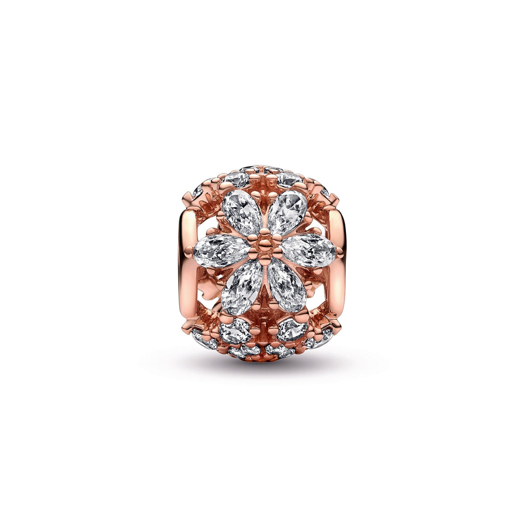 PANDORA Sparkling Herbarium Cluster Round Charm 14K Rose Gold Plated Unique Metal Blend Charms Bracelet Charm Jewelry Gift