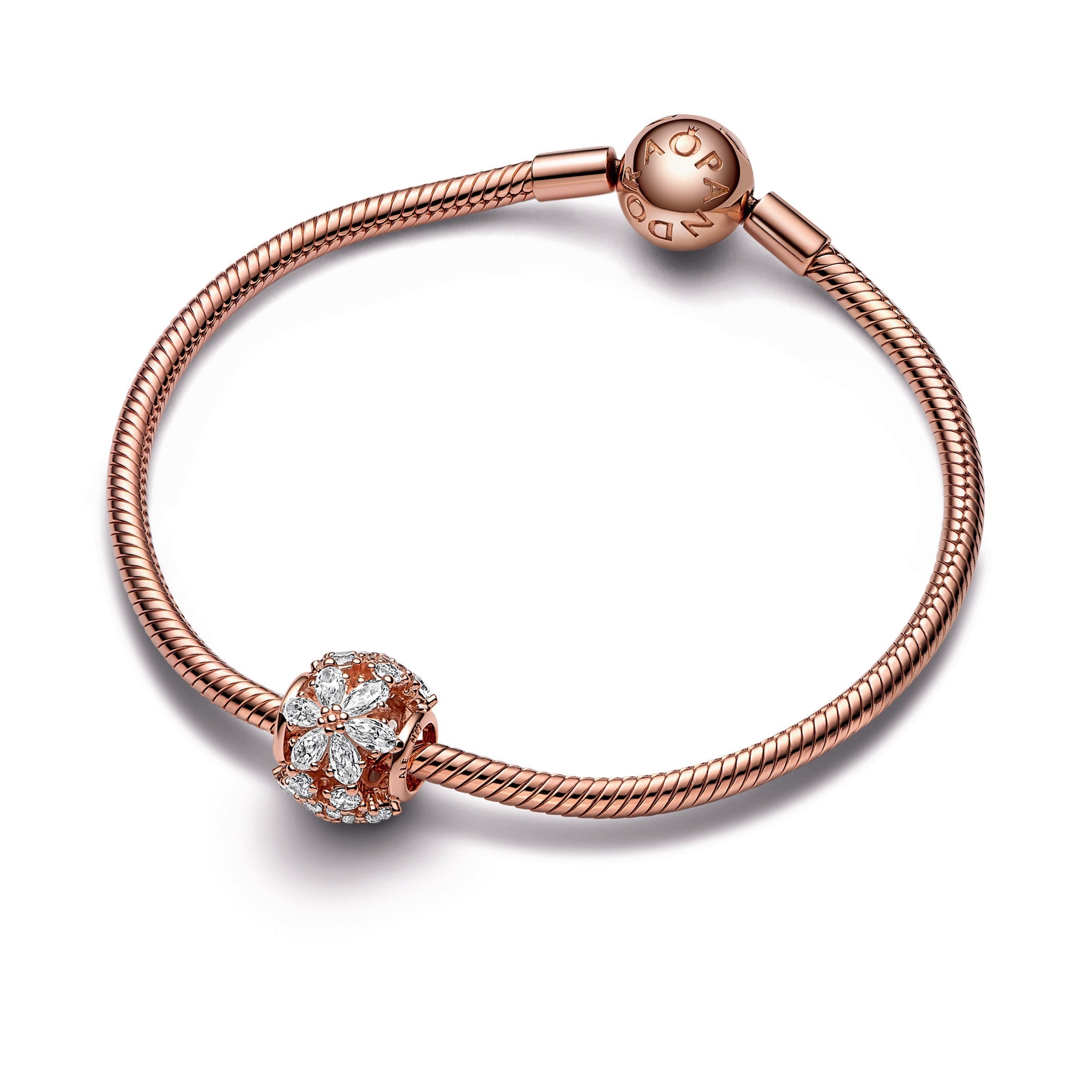 PANDORA Sparkling Herbarium Cluster Round Charm 14K Rose Gold Plated Unique Metal Blend Charms Bracelet Charm Jewelry Gift