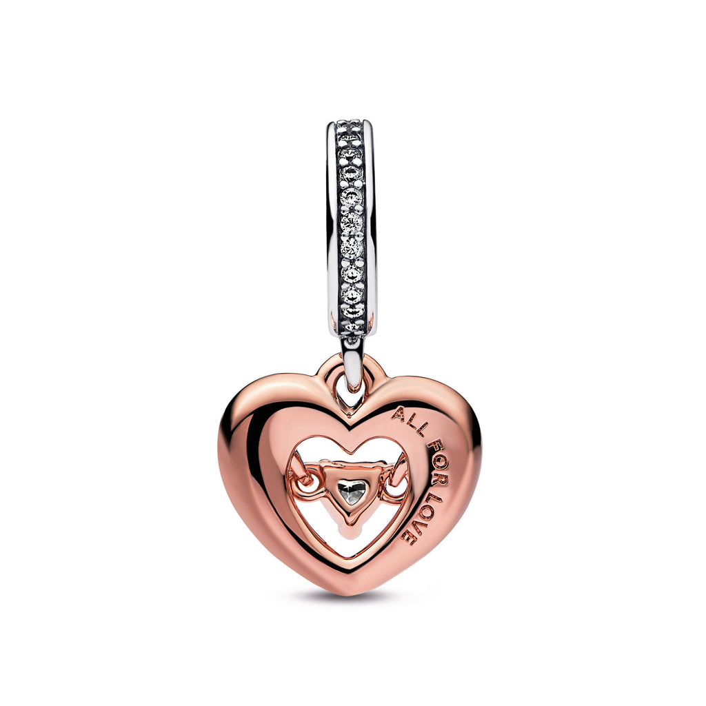 PANDORA Two-tone Radiant Heart Dangle Charm 14K Rose Gold Plated Unique Metal Blend Charms Bracelet Charm Jewelry Gift