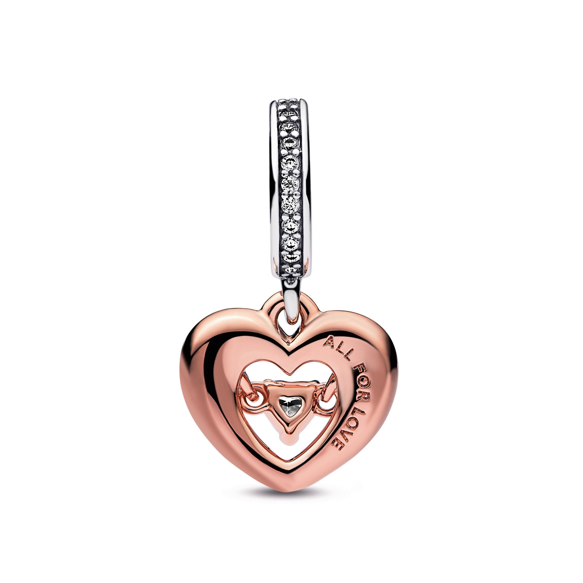 PANDORA Two-tone Radiant Heart Dangle Charm 14K Rose Gold Plated Unique Metal Blend Charms Bracelet Charm Jewelry Gift