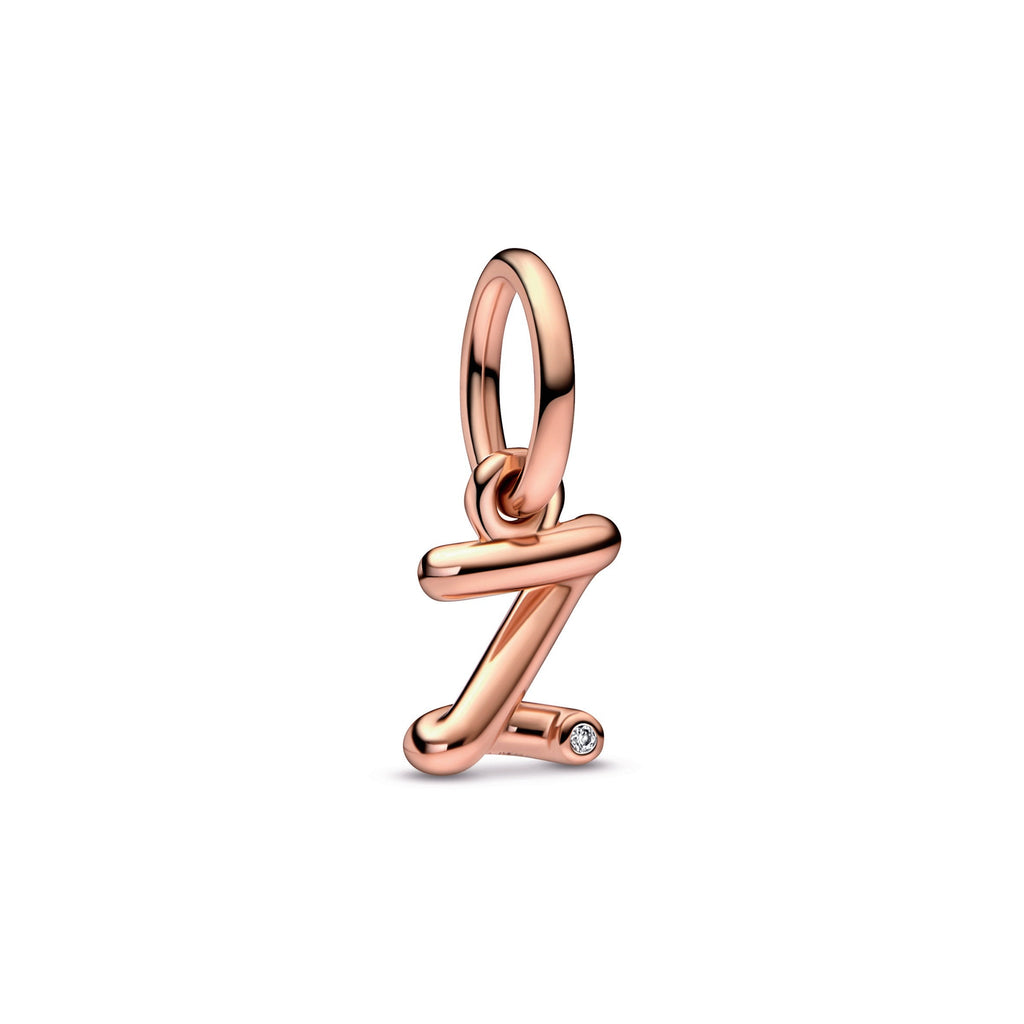 PANDORA Letter Z Script Alphabet Dangle Charm 14K Rose Gold Plated Unique Metal Blend Charms Bracelet Charm Jewelry Gift