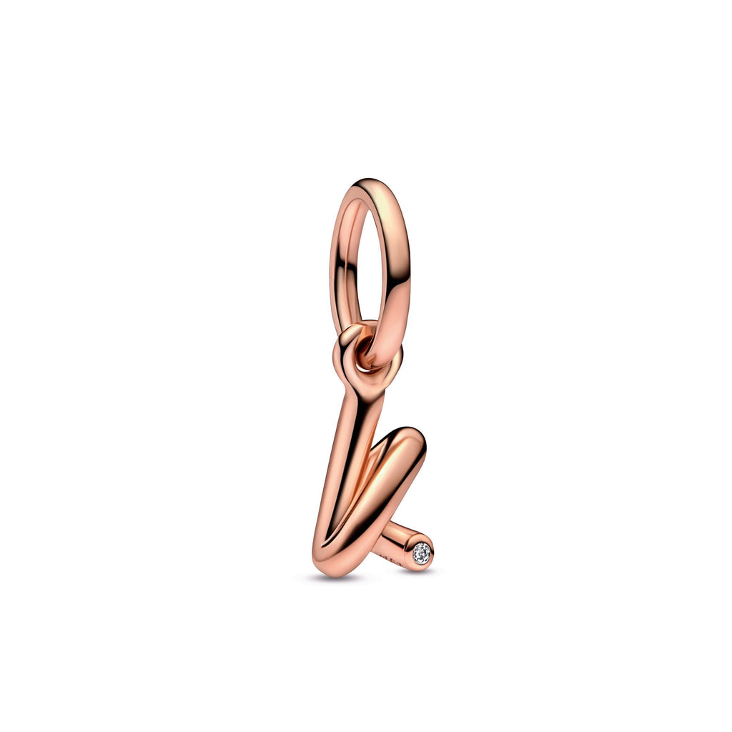 PANDORA Letter K Script Alphabet Dangle Charm 14K Rose Gold Plated Unique Metal Blend Charms Bracelet Charm Jewelry Gift
