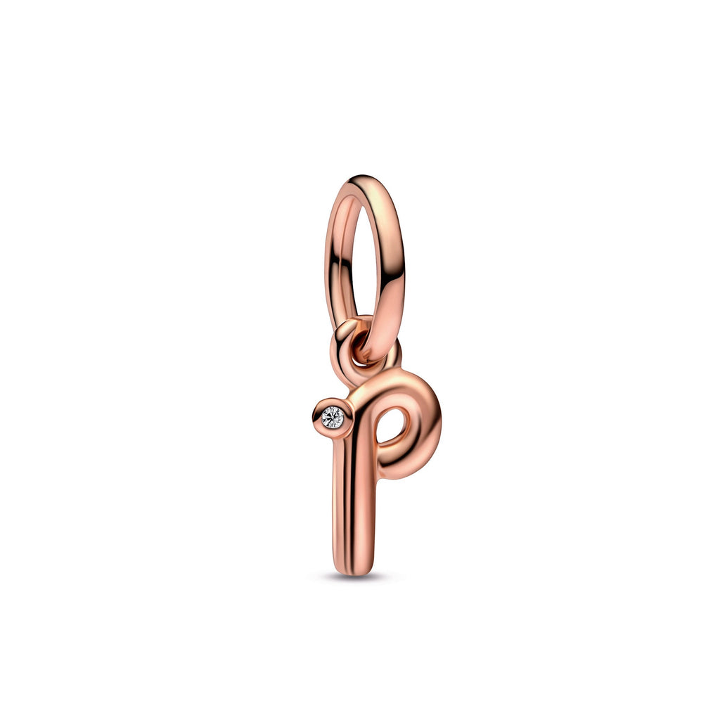 PANDORA Letter P Script Alphabet Dangle Charm 14K Rose Gold Plated Unique Metal Blend Charms Bracelet Charm Jewelry Gift
