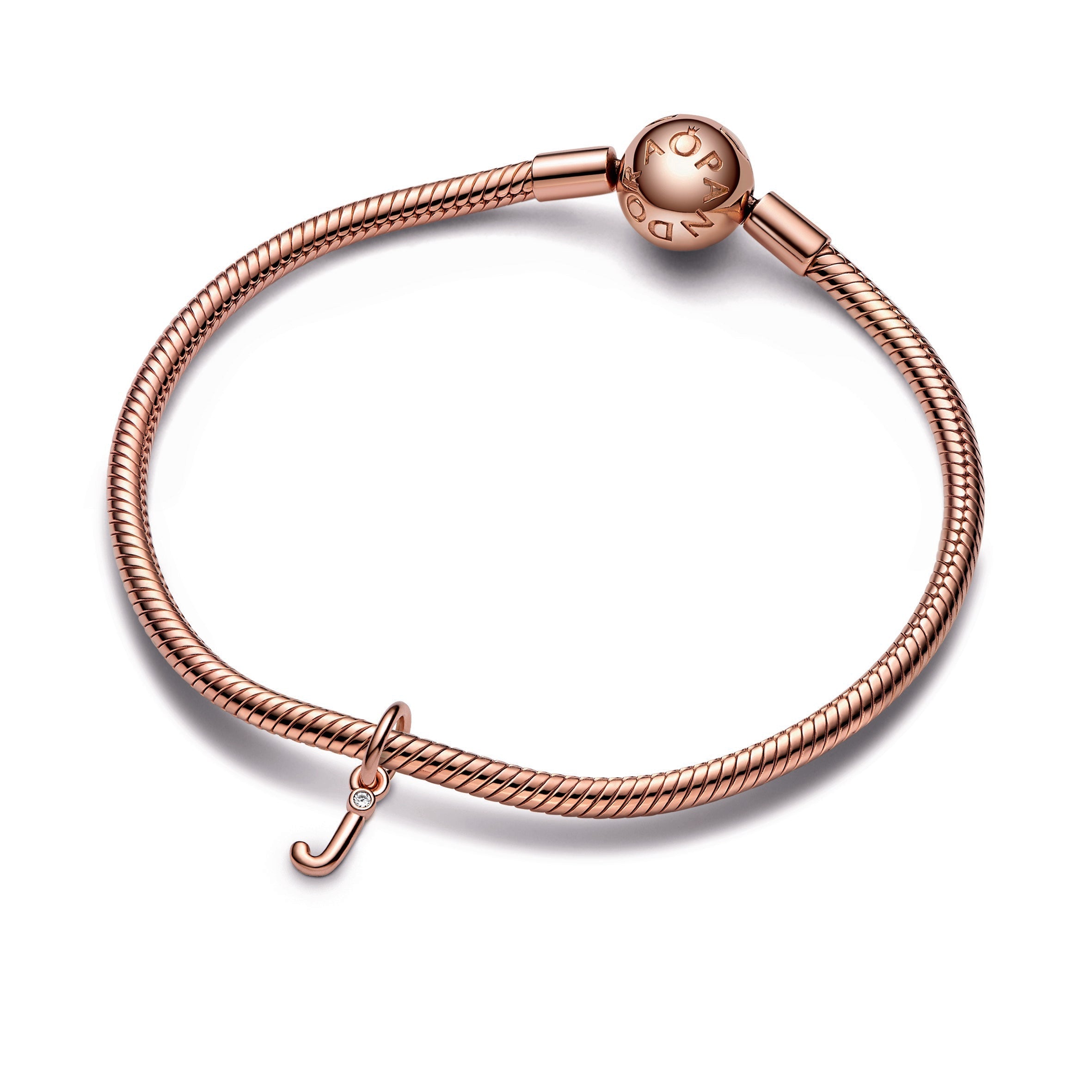 PANDORA Letter J Script Alphabet Dangle Charm 14K Rose Gold Plated Unique Metal Blend Charms Bracelet Charm Jewelry Gift