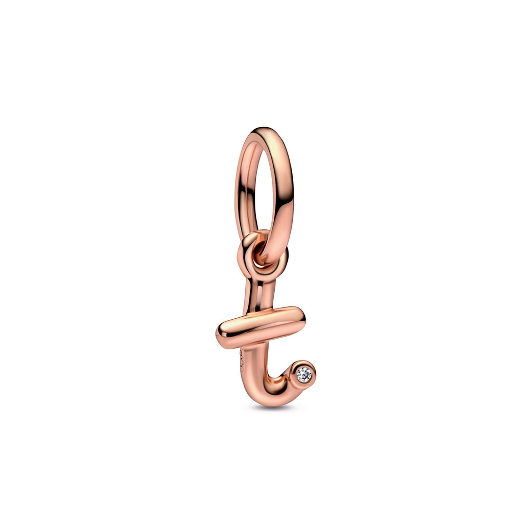 PANDORA Letter T Script Alphabet Dangle Charm 14K Rose Gold Plated Unique Metal Blend Charms Bracelet Charm Jewelry Gift