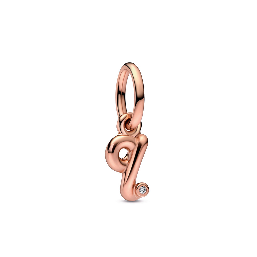 PANDORA Letter Q Script Alphabet Dangle Charm 14K Rose Gold Plated Unique Metal Blend Charms Bracelet Charm Jewelry Gift
