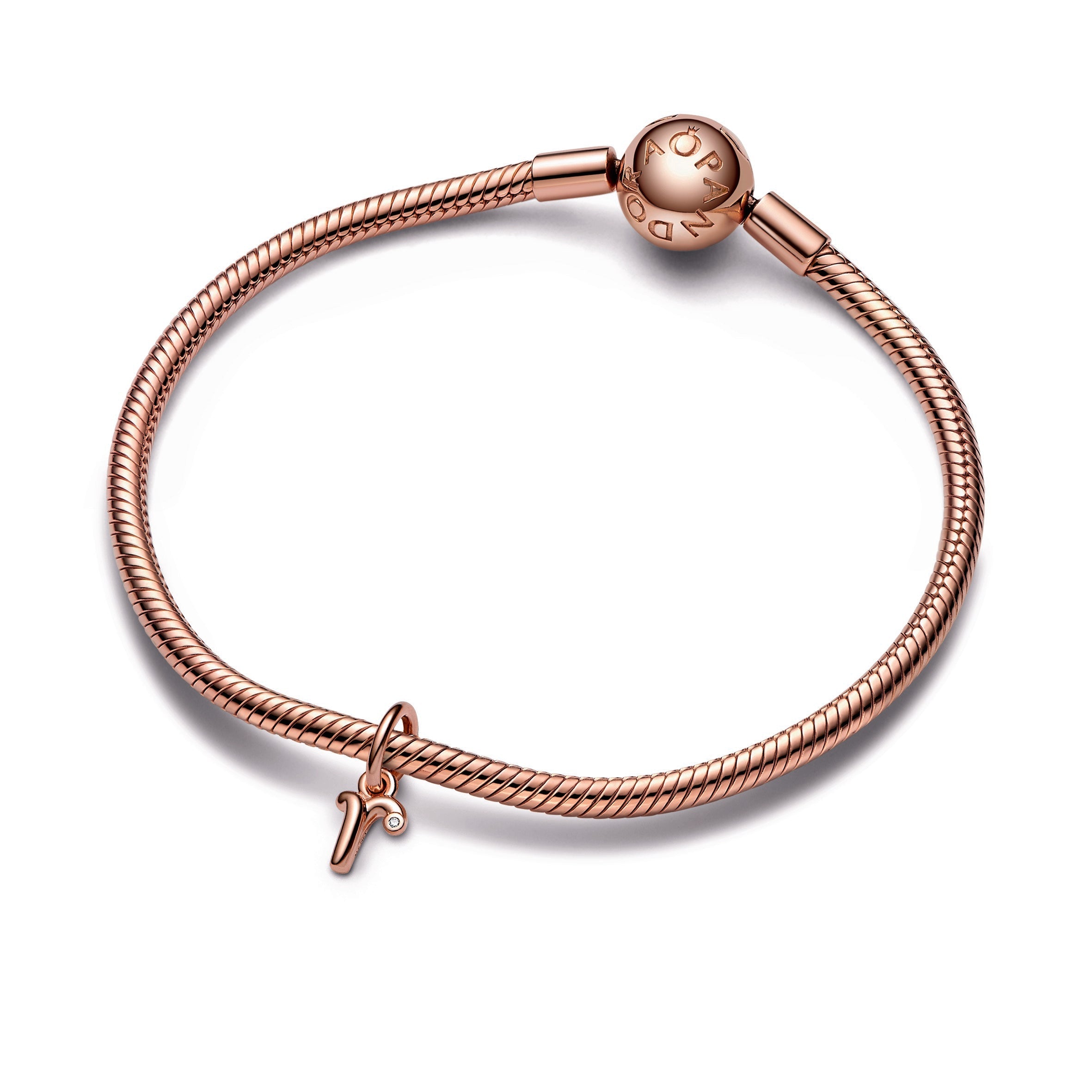 PANDORA Letter R Script Alphabet Dangle Charm 14K Rose Gold Plated Unique Metal Blend Charms Bracelet Charm Jewelry Gift