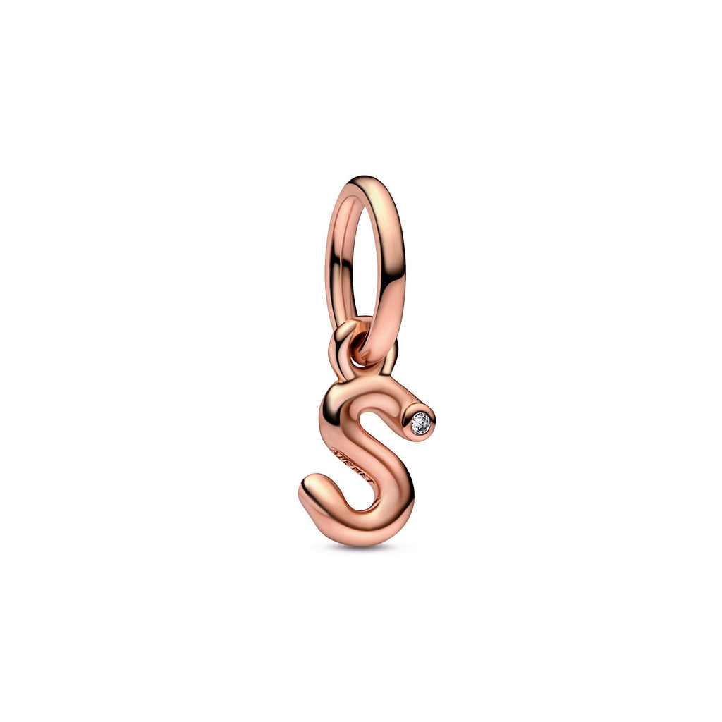 PANDORA Letter S Script Alphabet Dangle Charm 14K Rose Gold Plated Unique Metal Blend Charms Bracelet Charm Jewelry Gift