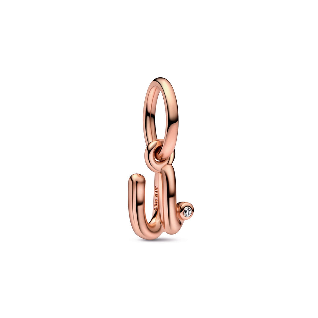 PANDORA Letter U Script Alphabet Dangle Charm 14K Rose Gold Plated Unique Metal Blend Charms Bracelet Charm Jewelry Gift