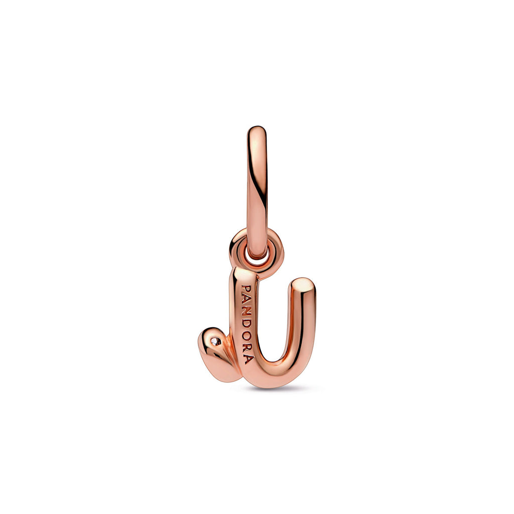 PANDORA Letter U Script Alphabet Dangle Charm 14K Rose Gold Plated Unique Metal Blend Charms Bracelet Charm Jewelry Gift