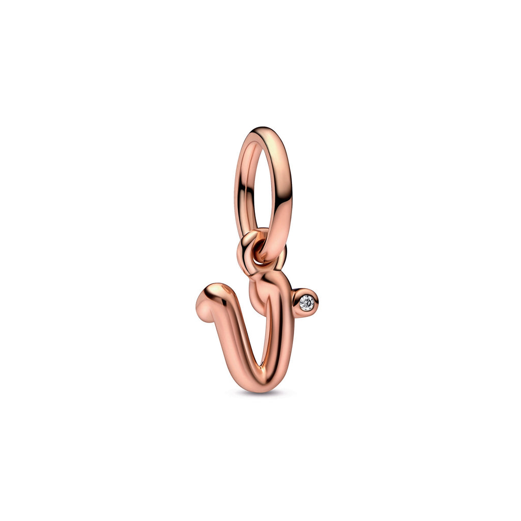 PANDORA Letter V Script Alphabet Dangle Charm 14K Rose Gold Plated Unique Metal Blend Charms Bracelet Charm Jewelry Gift