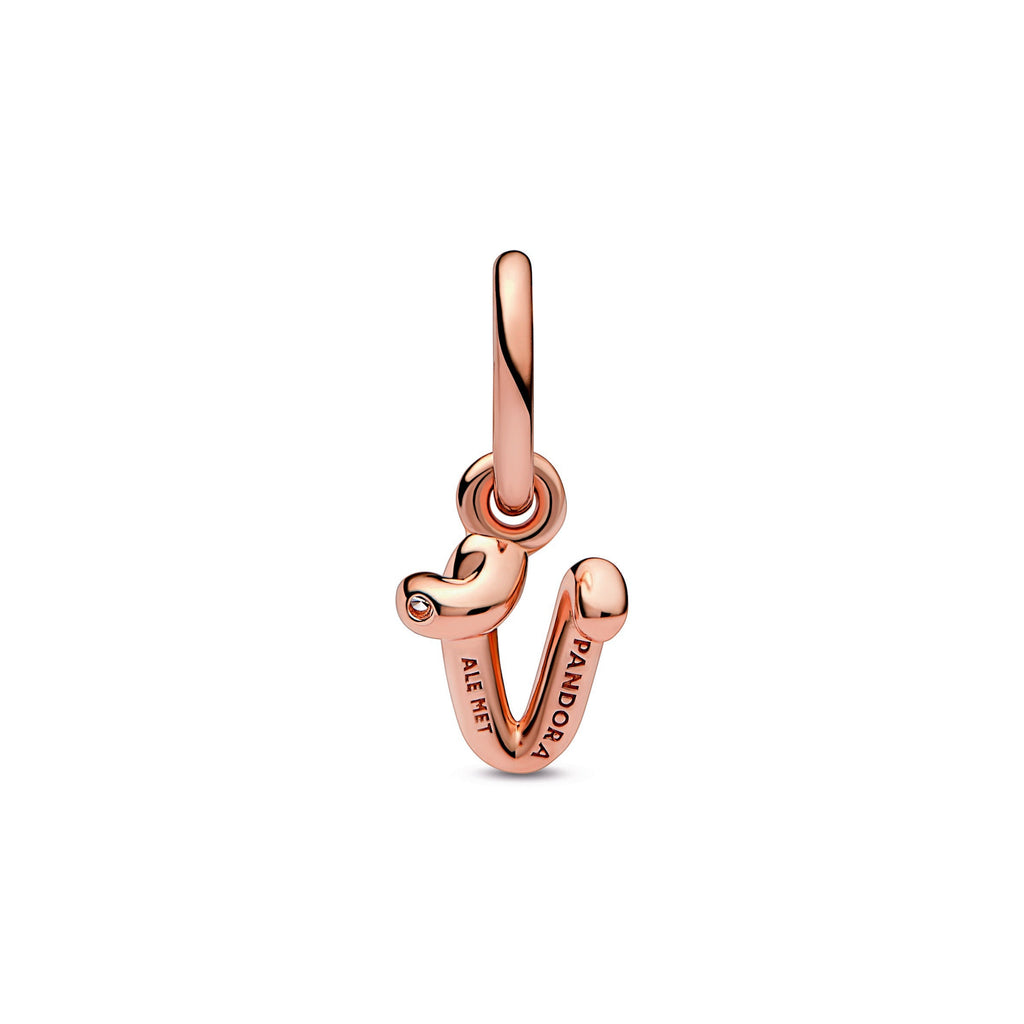 PANDORA Letter V Script Alphabet Dangle Charm 14K Rose Gold Plated Unique Metal Blend Charms Bracelet Charm Jewelry Gift