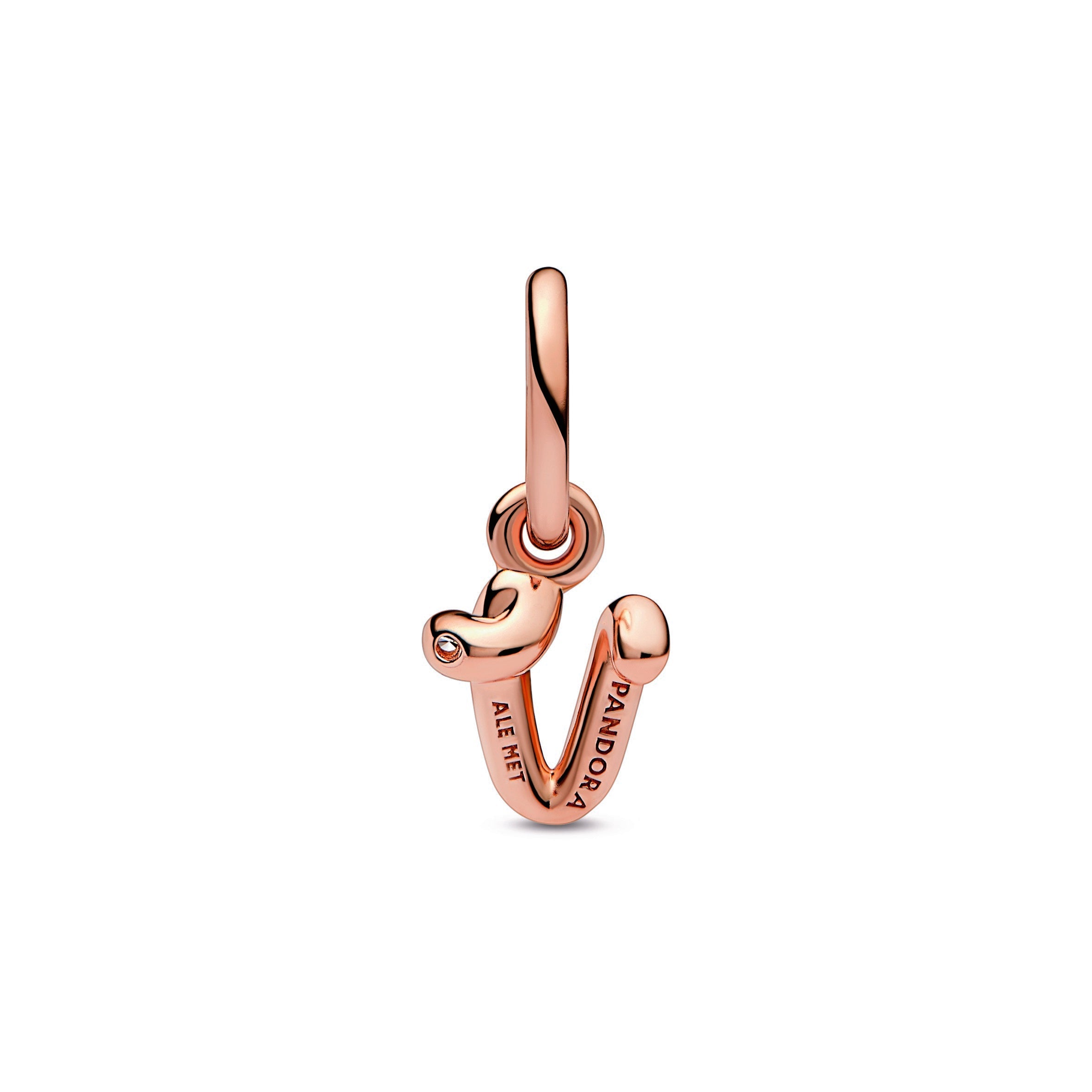 PANDORA Letter V Script Alphabet Dangle Charm 14K Rose Gold Plated Unique Metal Blend Charms Bracelet Charm Jewelry Gift