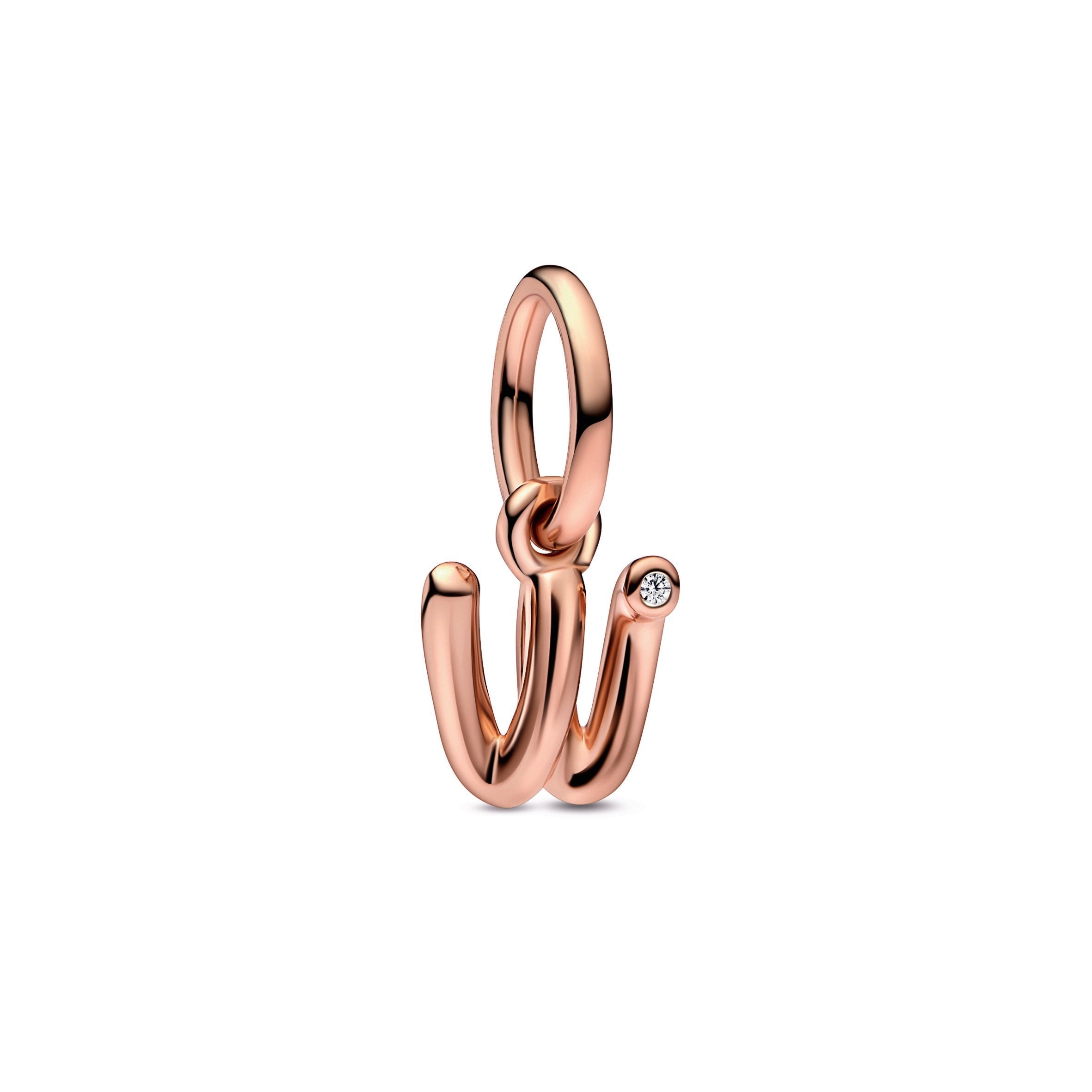 PANDORA Letter W Script Alphabet Dangle Charm 14K Rose Gold Plated Unique Metal Blend Charms Bracelet Charm Jewelry Gift