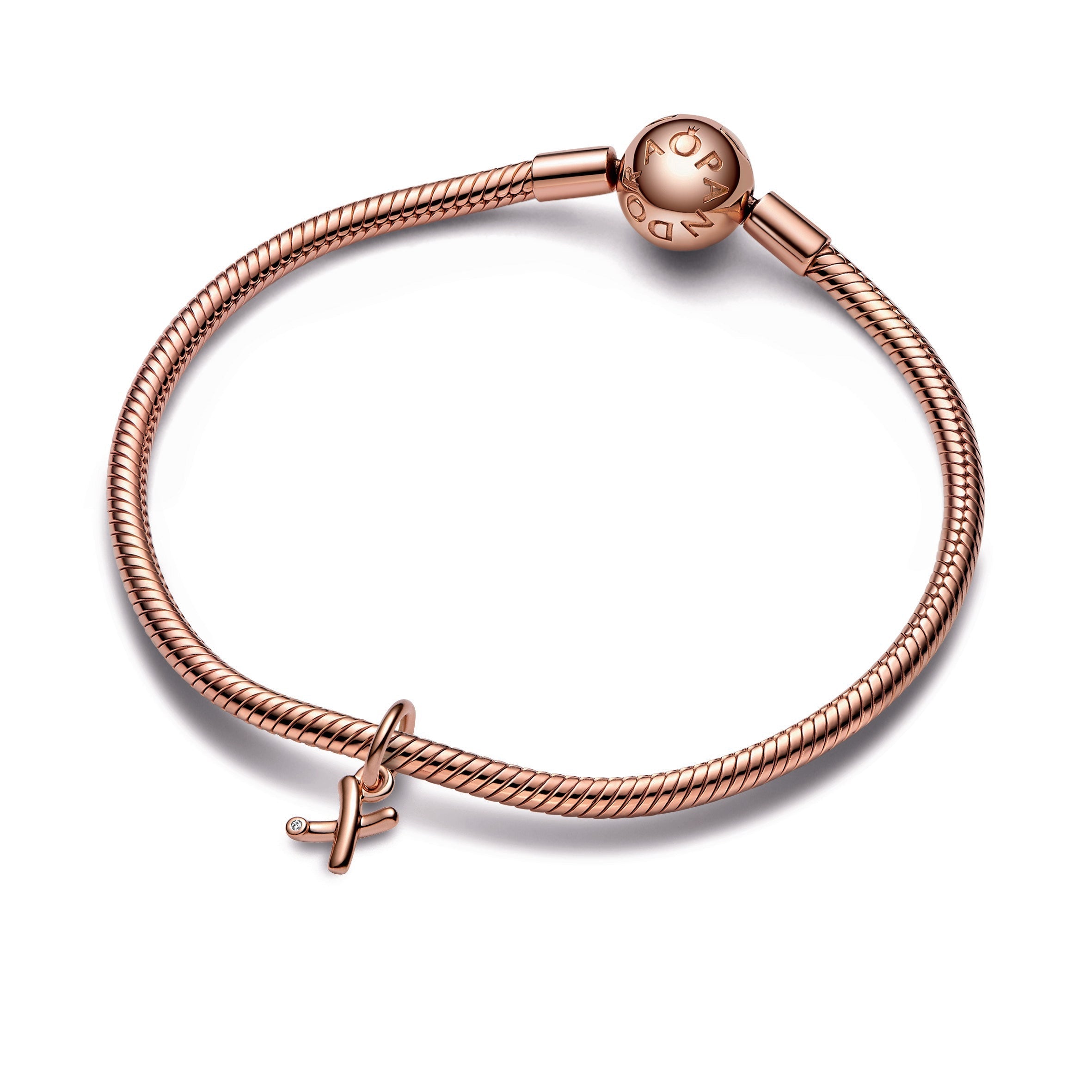 PANDORA Letter X Script Alphabet Dangle Charm 14K Rose Gold Plated Unique Metal Blend Charms Bracelet Charm Jewelry Gift