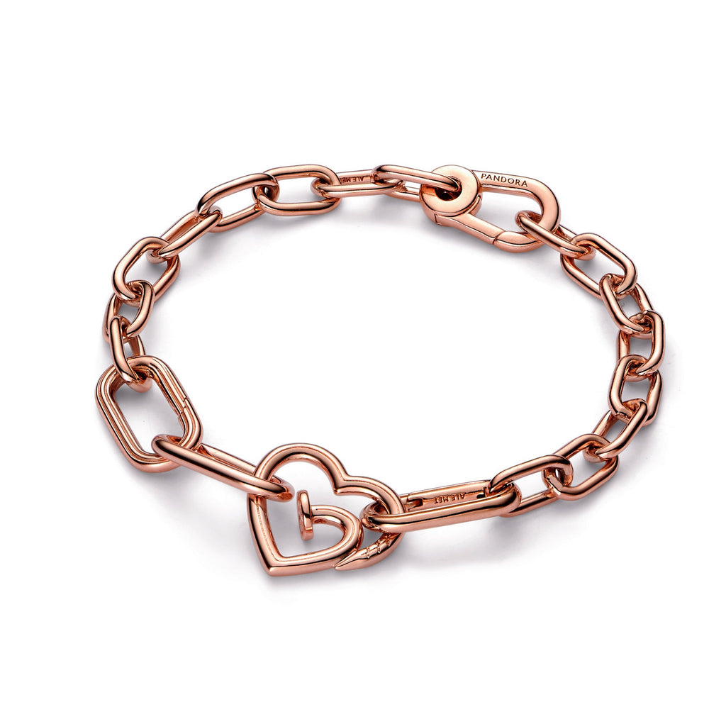PANDORA ME Nailed Heart Styling Double Link 14K Rose Gold Plated Unique Metal Blend Bracelets Chain Bracelet Jewelry Gift