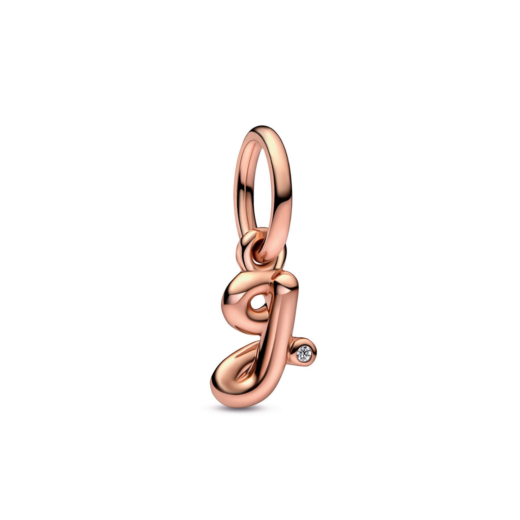 PANDORA Letter G Script Alphabet Dangle Charm 14K Rose Gold Plated Unique Metal Blend Charms Bracelet Charm Jewelry Gift