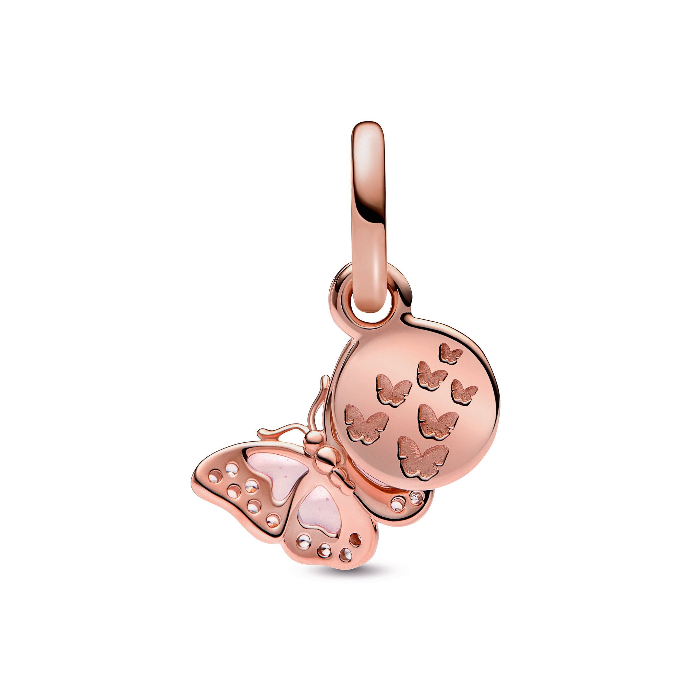 PANDORA Pink Butterfly And Quote Double Dangle Charm 14K Rose Gold Plated Unique Metal Blend Charms Bracelet Charm Jewelry Gift
