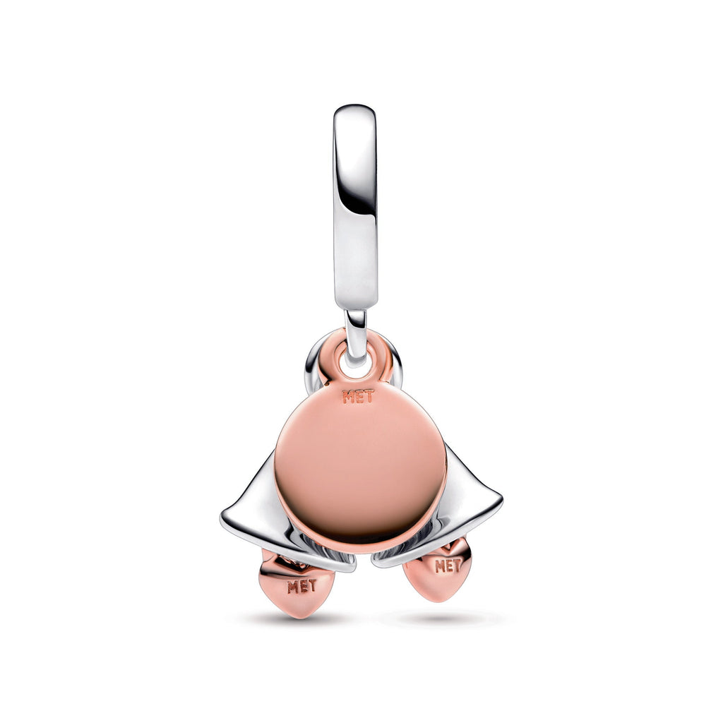 PANDORA Two-tone Wedding Bells Double Dangle Charm 14K Rose Gold Plated Unique Metal Blend Pink Charms Bracelet Charm Jewelry Gift