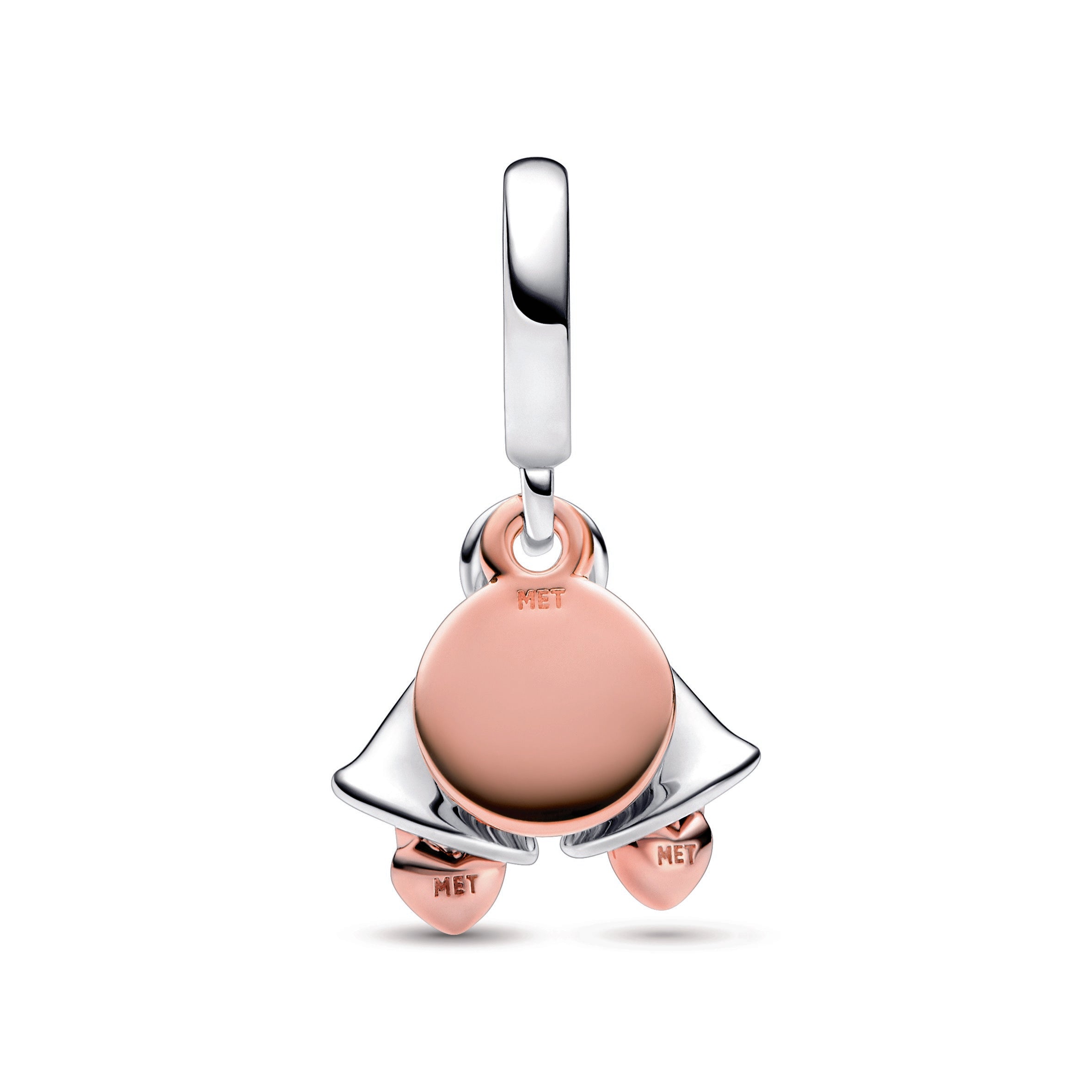 PANDORA Two-tone Wedding Bells Double Dangle Charm 14K Rose Gold Plated Unique Metal Blend Pink Charms Bracelet Charm Jewelry Gift