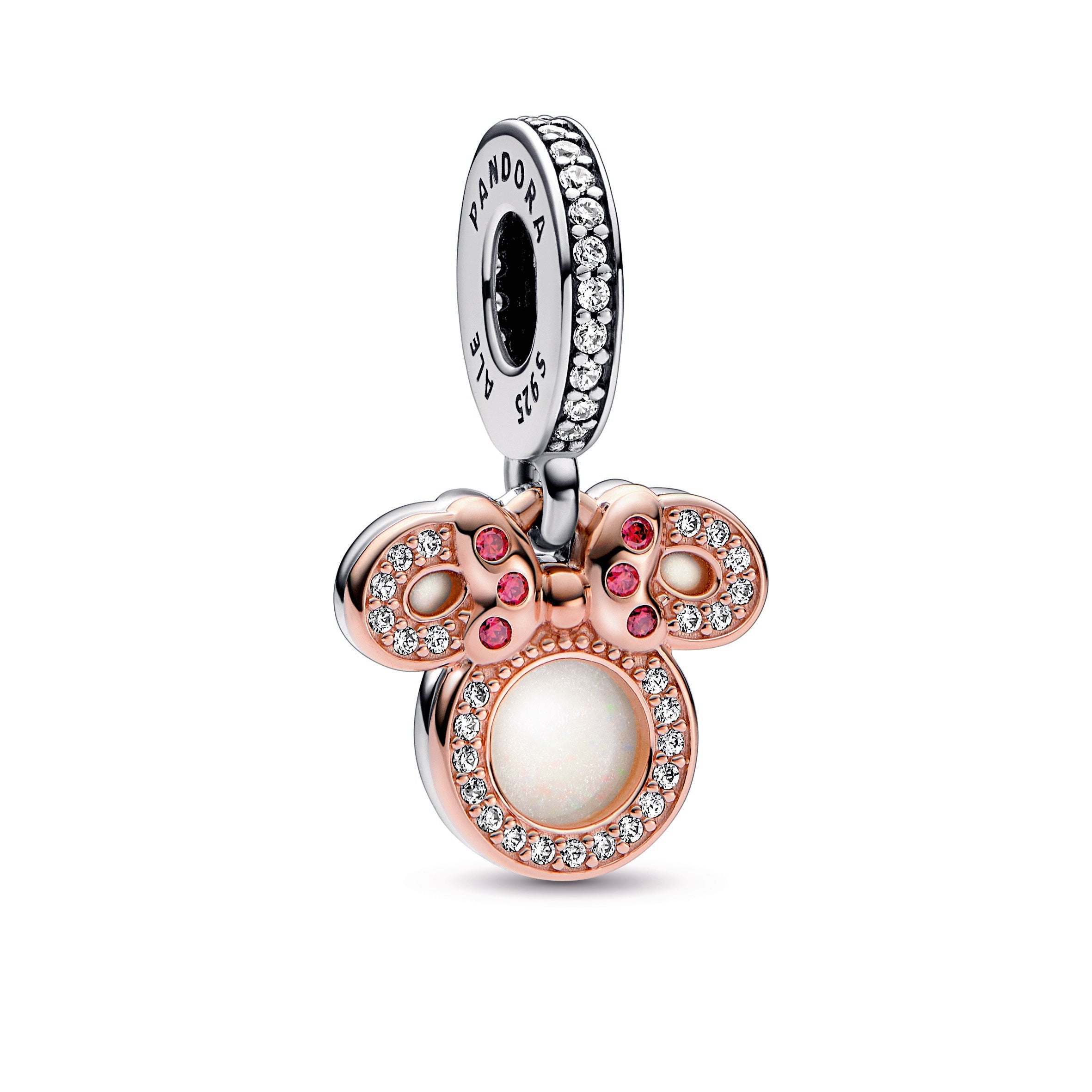 PANDORA Disney Minnie Mouse Silhouette Double Dangle Charm 14K Rose Gold Plated Unique Metal Blend Charms Bracelet Charm Jewelry Gift