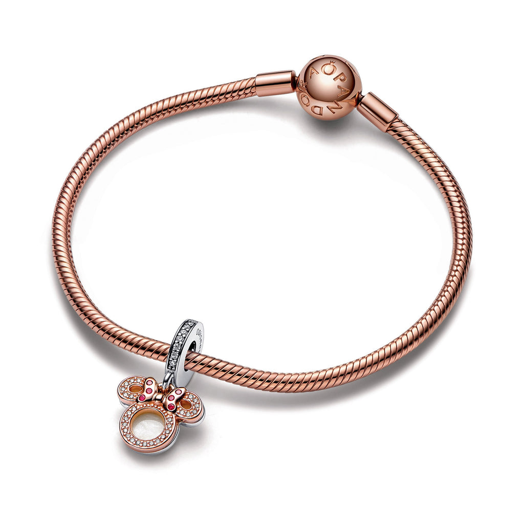 PANDORA Disney Minnie Mouse Silhouette Double Dangle Charm 14K Rose Gold Plated Unique Metal Blend Charms Bracelet Charm Jewelry Gift