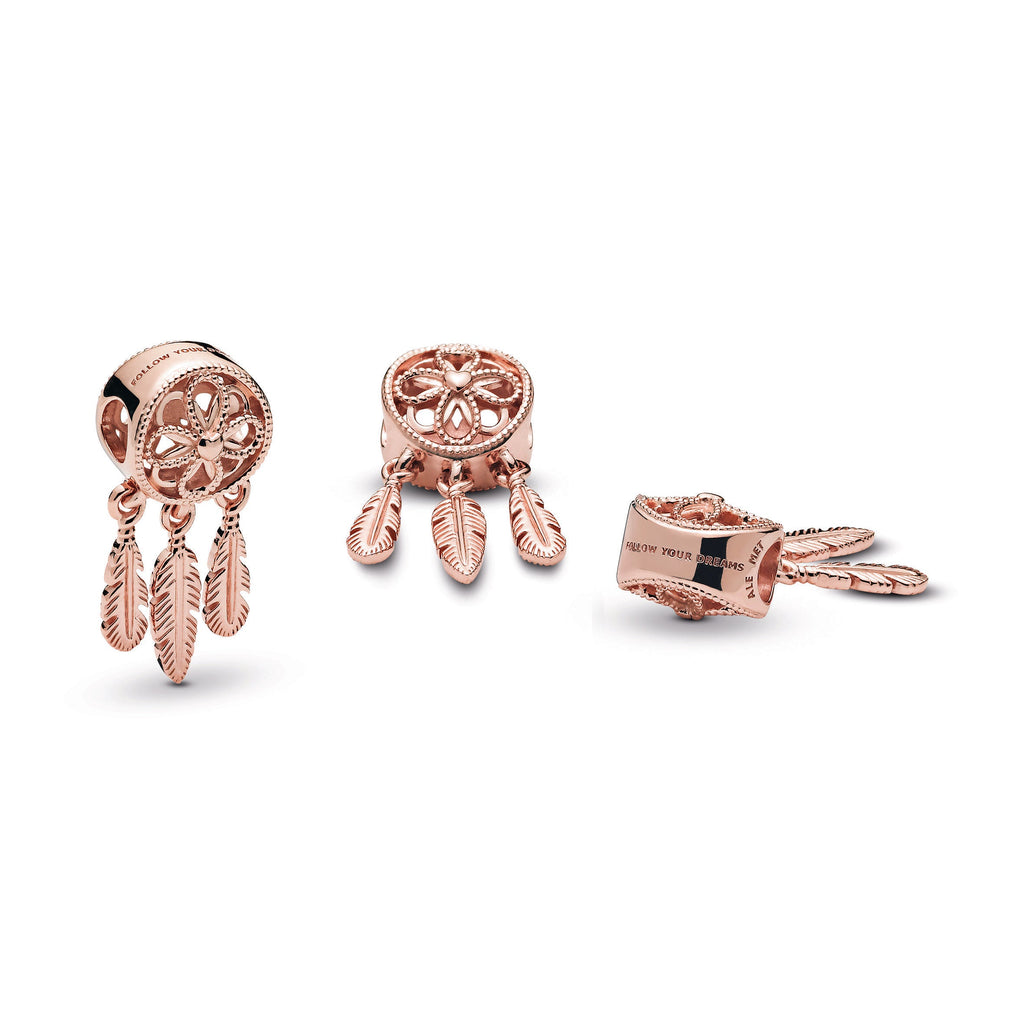PANDORA Spiritual Dreamcatcher 14K Rose Gold Plated Unique Metal Blend Charms Bracelet Charm Jewelry Gift