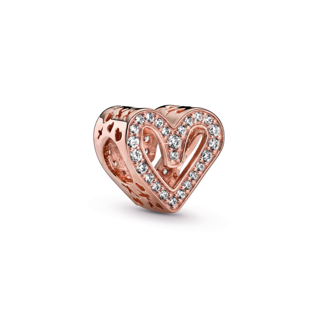 PANDORA Sparkling Freehand Heart Charm 14K Rose Gold Plated Unique Metal Blend Charms Bracelet Charm Jewelry Gift