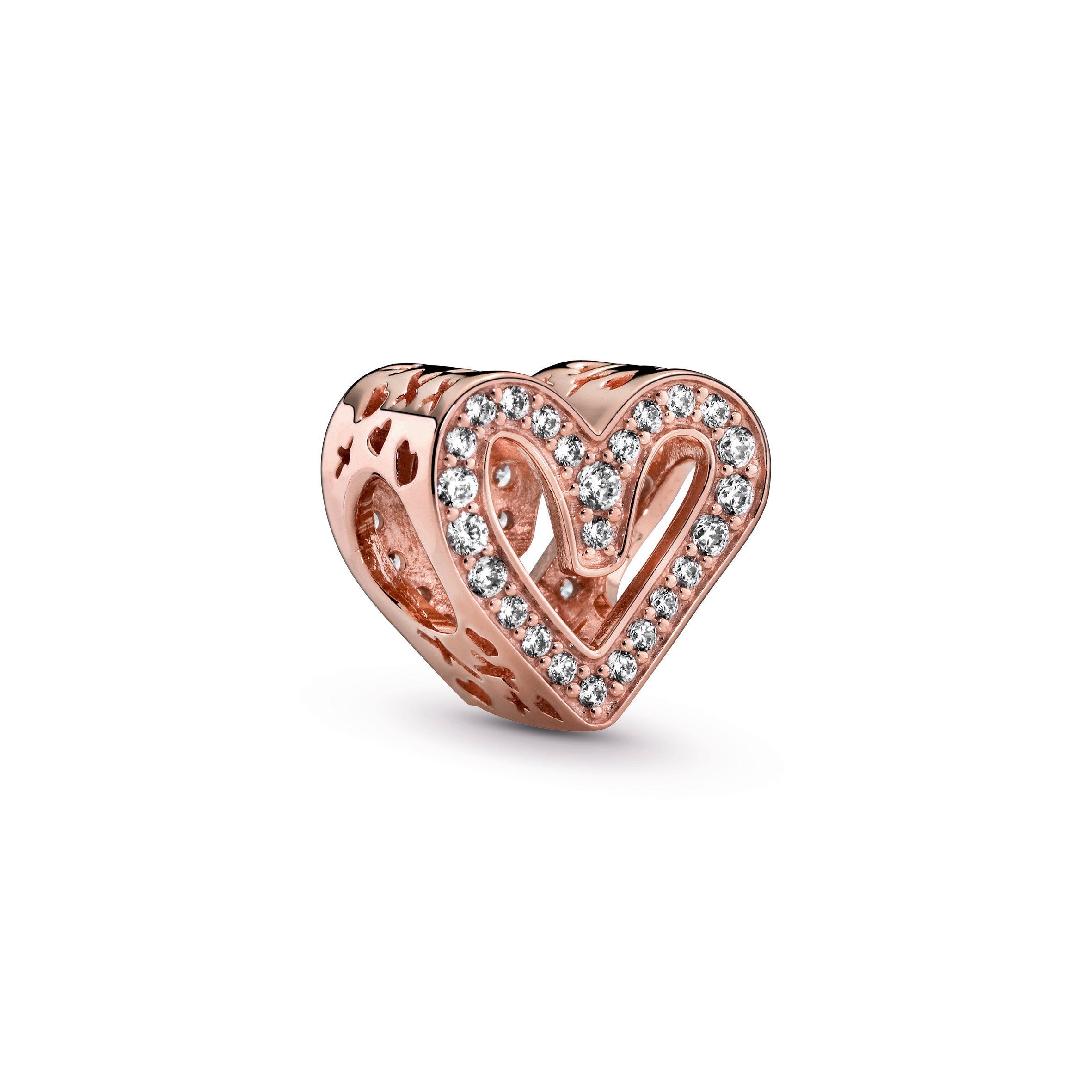 PANDORA Sparkling Freehand Heart Charm 14K Rose Gold Plated Unique Metal Blend Charms Bracelet Charm Jewelry Gift