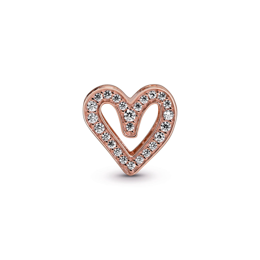 PANDORA Sparkling Freehand Heart Charm 14K Rose Gold Plated Unique Metal Blend Charms Bracelet Charm Jewelry Gift