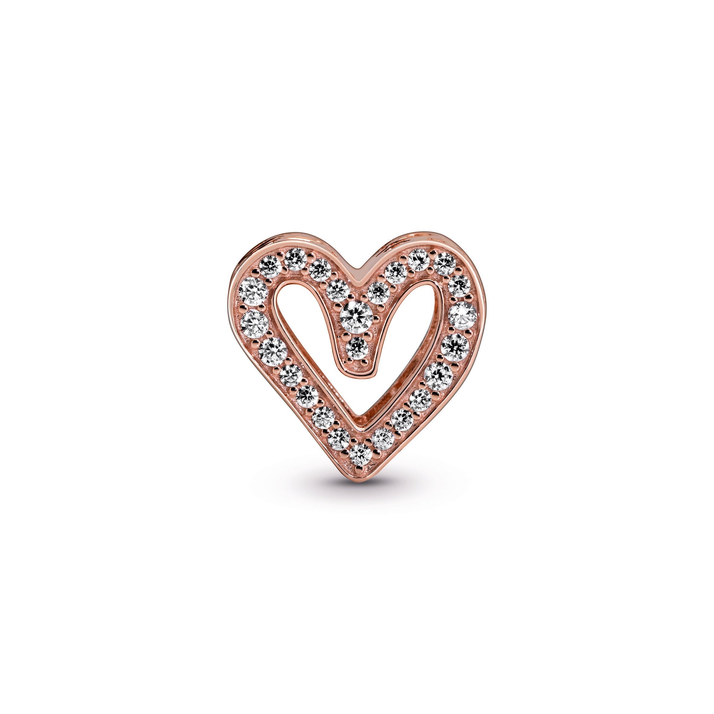 PANDORA Sparkling Freehand Heart Charm 14K Rose Gold Plated Unique Metal Blend Charms Bracelet Charm Jewelry Gift